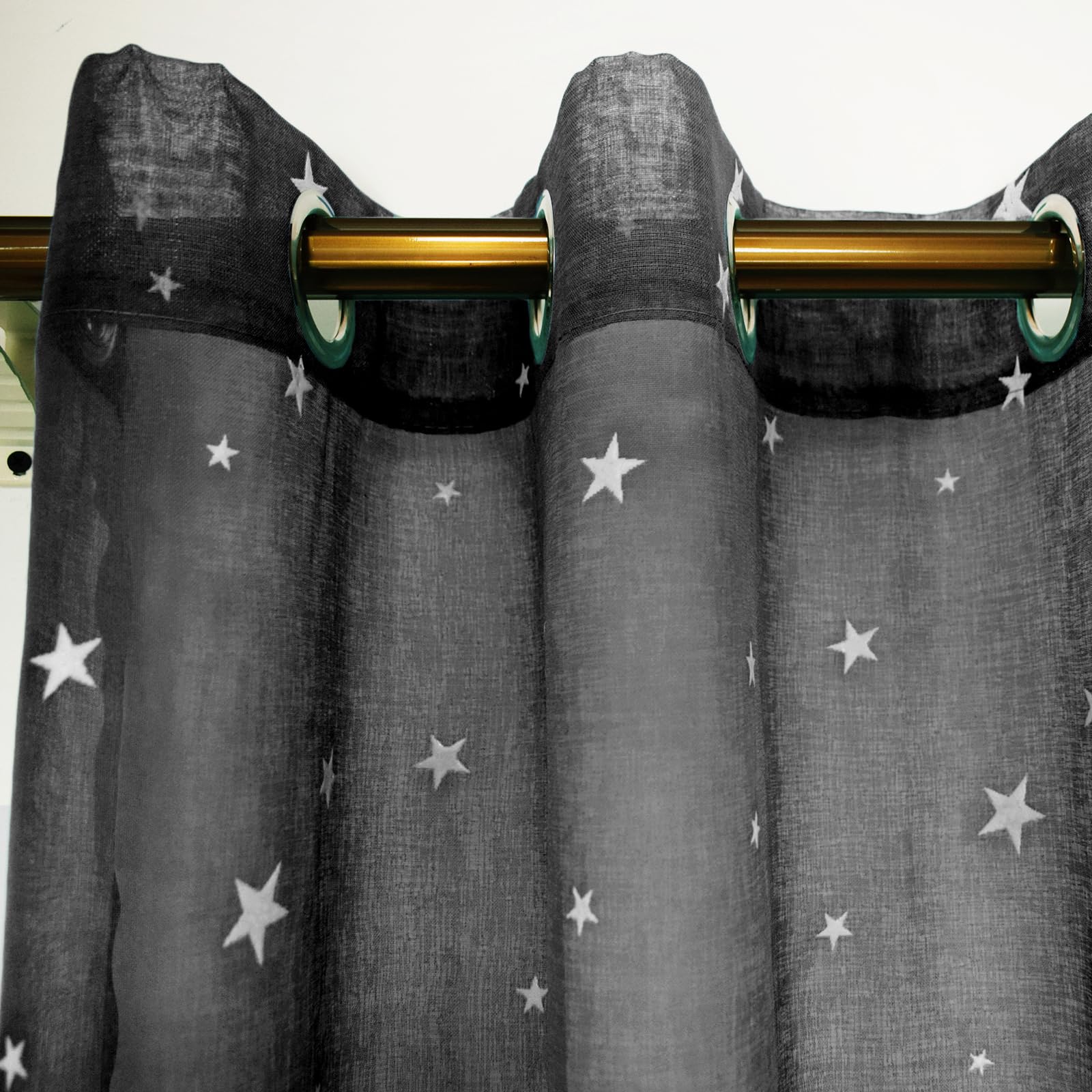 Cortinas de Estrellas Que Brillan en la Oscuridad, Cortinas de Metal de 96 Pulgadas de Largo para la Decoración de la Habitación de los Niños, 2 Panels/Grey