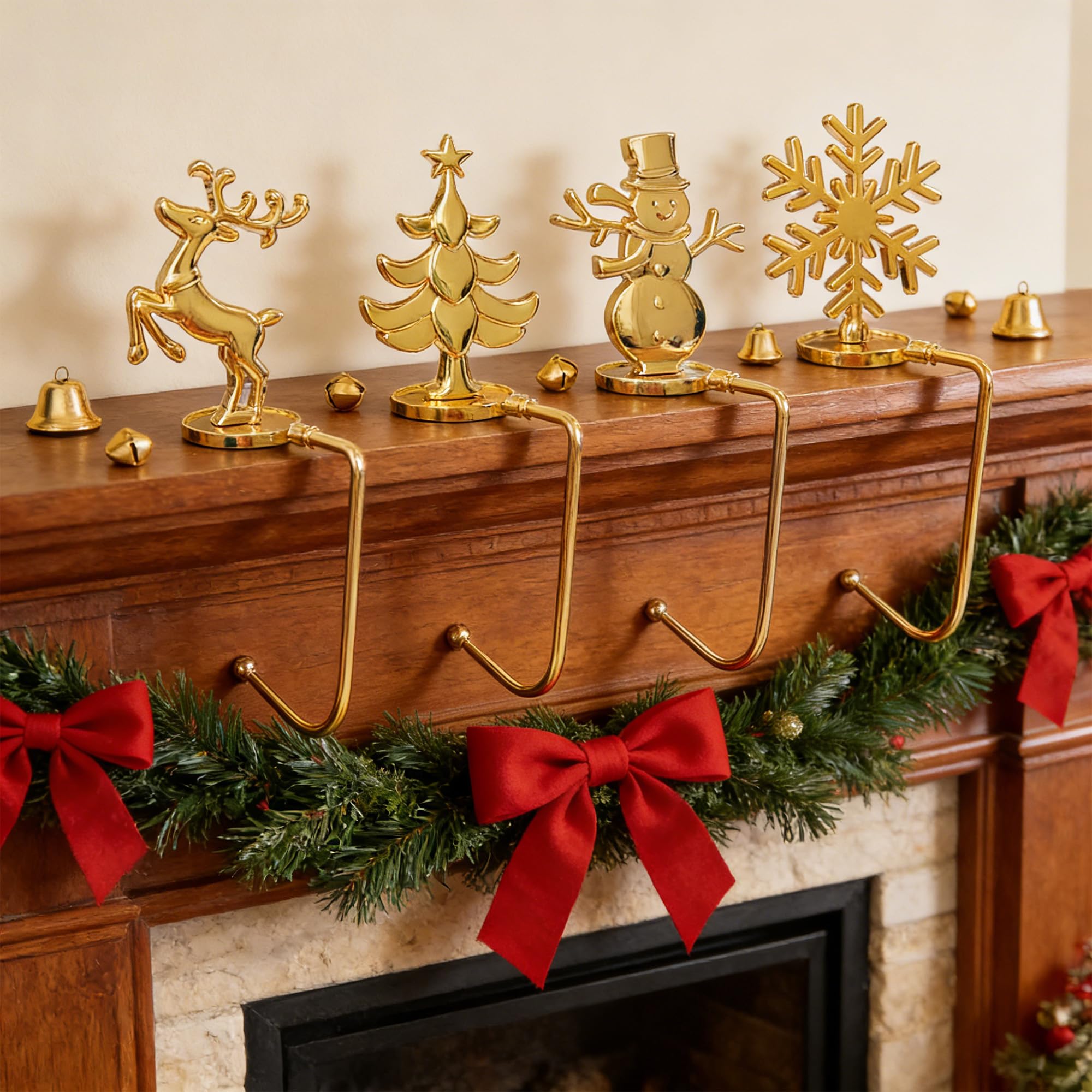 ARCHCRTC Ganci Per Calze Di Natale - Supporti Metallici Per Camino E Camino, Antiscivolo, Portata 4,5 Kg, Decorazioni Natalizie, Confezione Da 4 Pezzi (Nero)