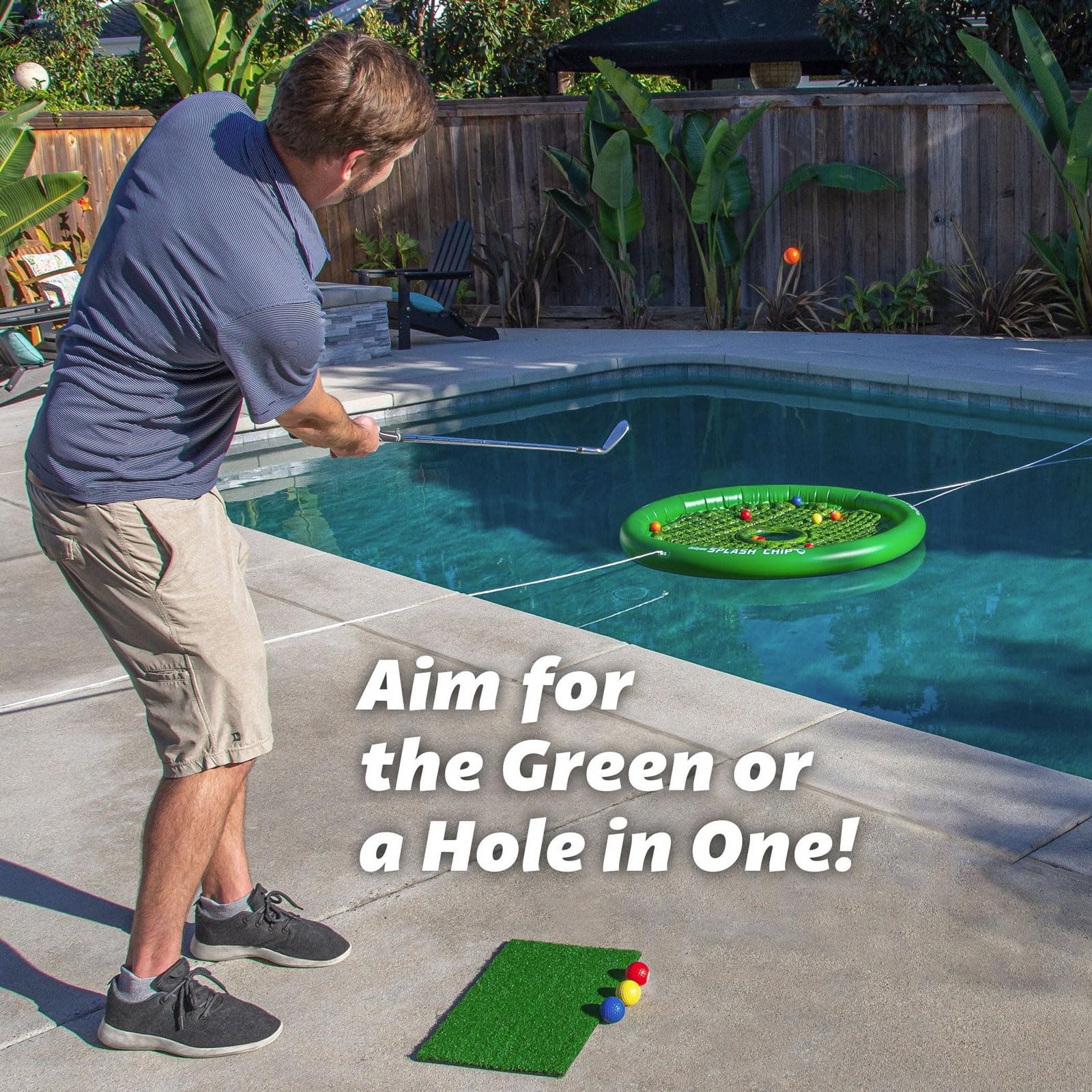 GoSports Splash Chip Jeu Flottant – Cible à ébréchures, 16 Balles de Golf en Mousse, Tapis d'écaillage, Cordes d'attache