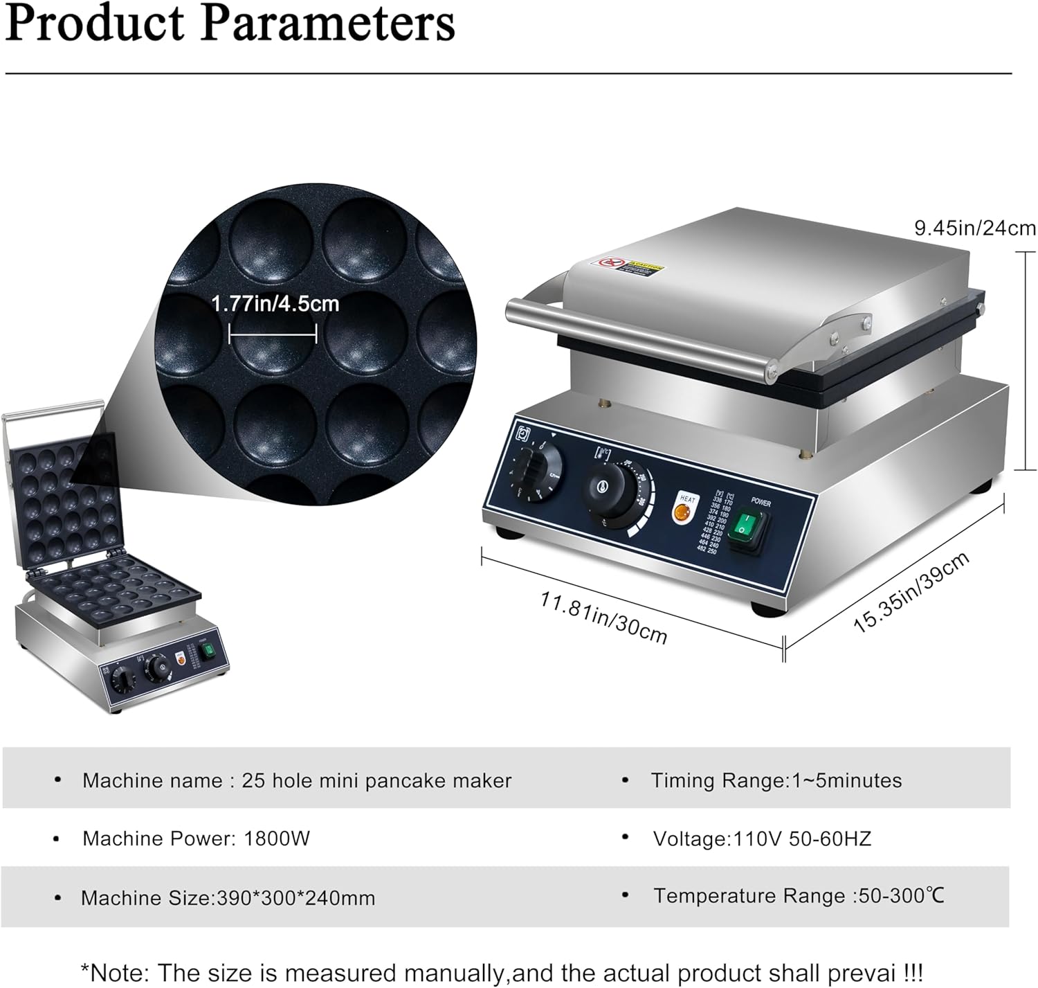 AEYDJXMER 1800 watt Poffertjes Grill Product Information
