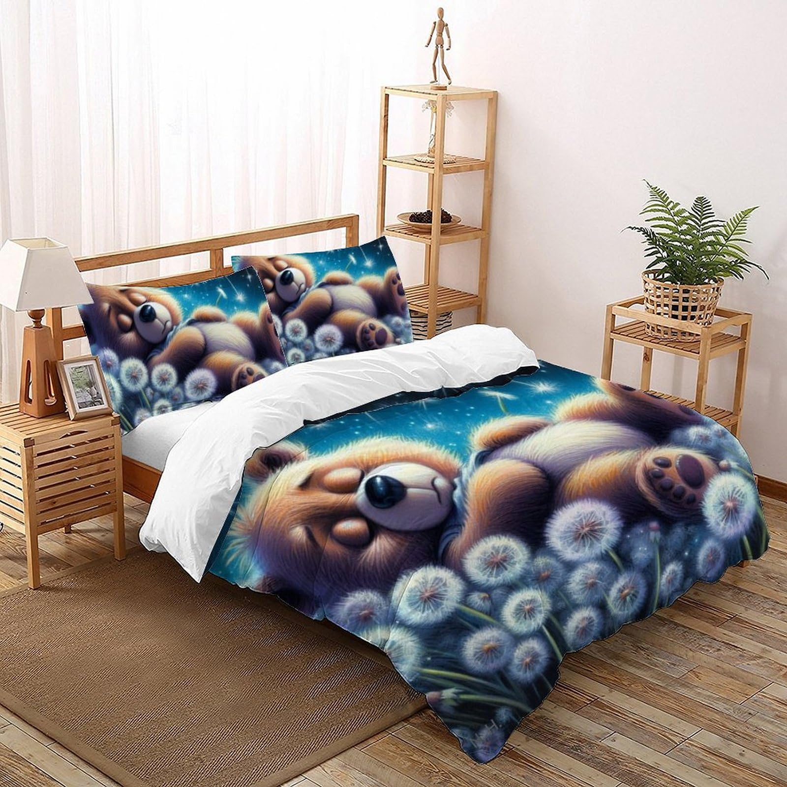 Housse de couette double 200x200cm motif ours et animaux 3d en microfibre