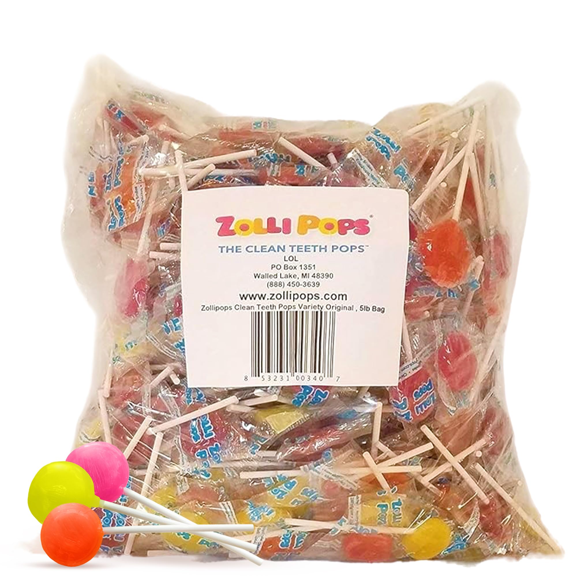 Zollipops Clean Teeth Lollipops | Anti-Cavity, Sugar Free Candy with Xylitol for a Healthy Smile - Great for Kids, Diabetics and Keto Diet (Natural Fruit Flavor, 80 oz), Assorted