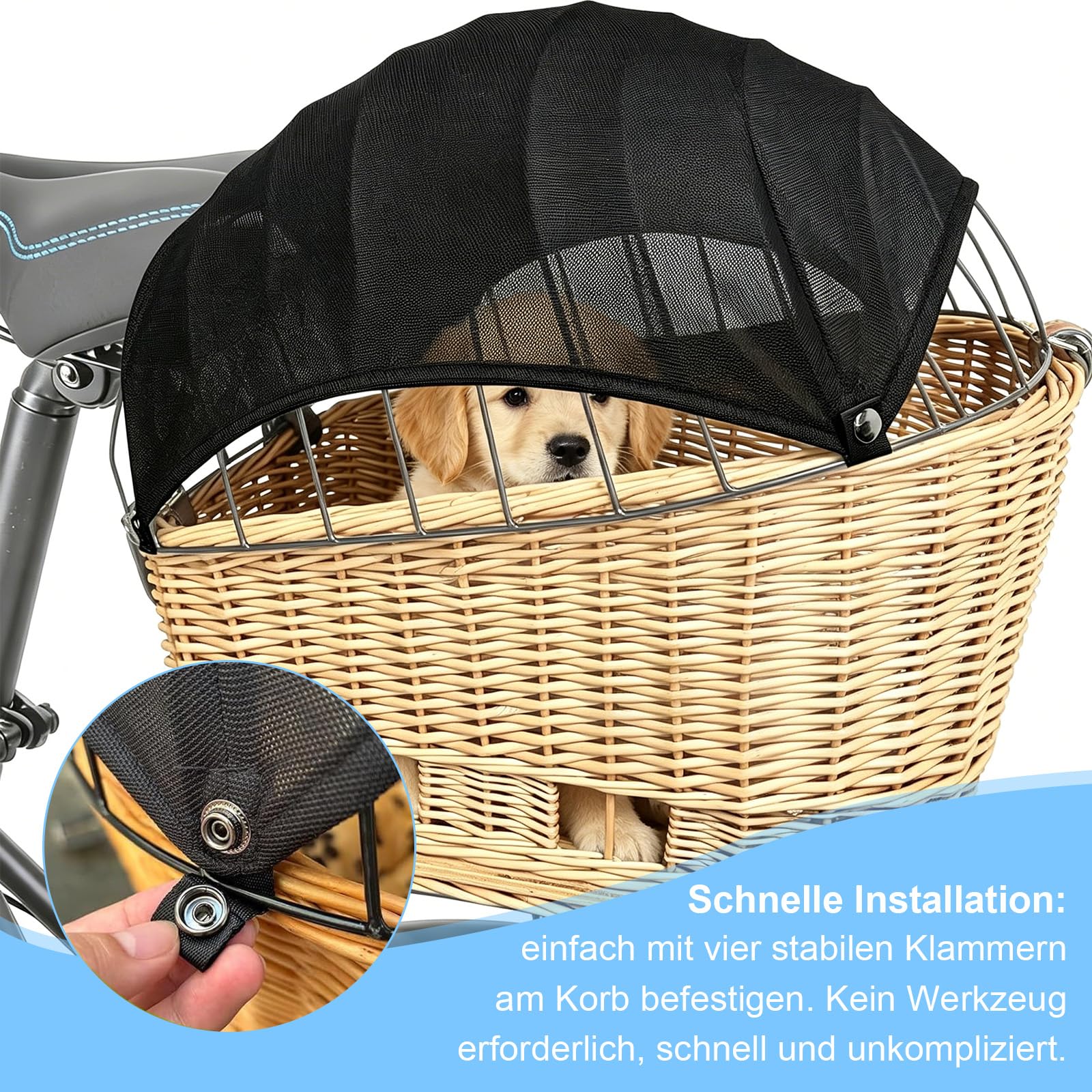 Foonary Sonnensegel mit UV Schutz für Hundefahrradkorb Vorne Und Hinten, Atmungsaktive Mikrofaser Abdeckung regenfest, Schnell Montierbar Leicht Platzsparend für Fahrradkorb Hund Und Fahrradanhänger Baby