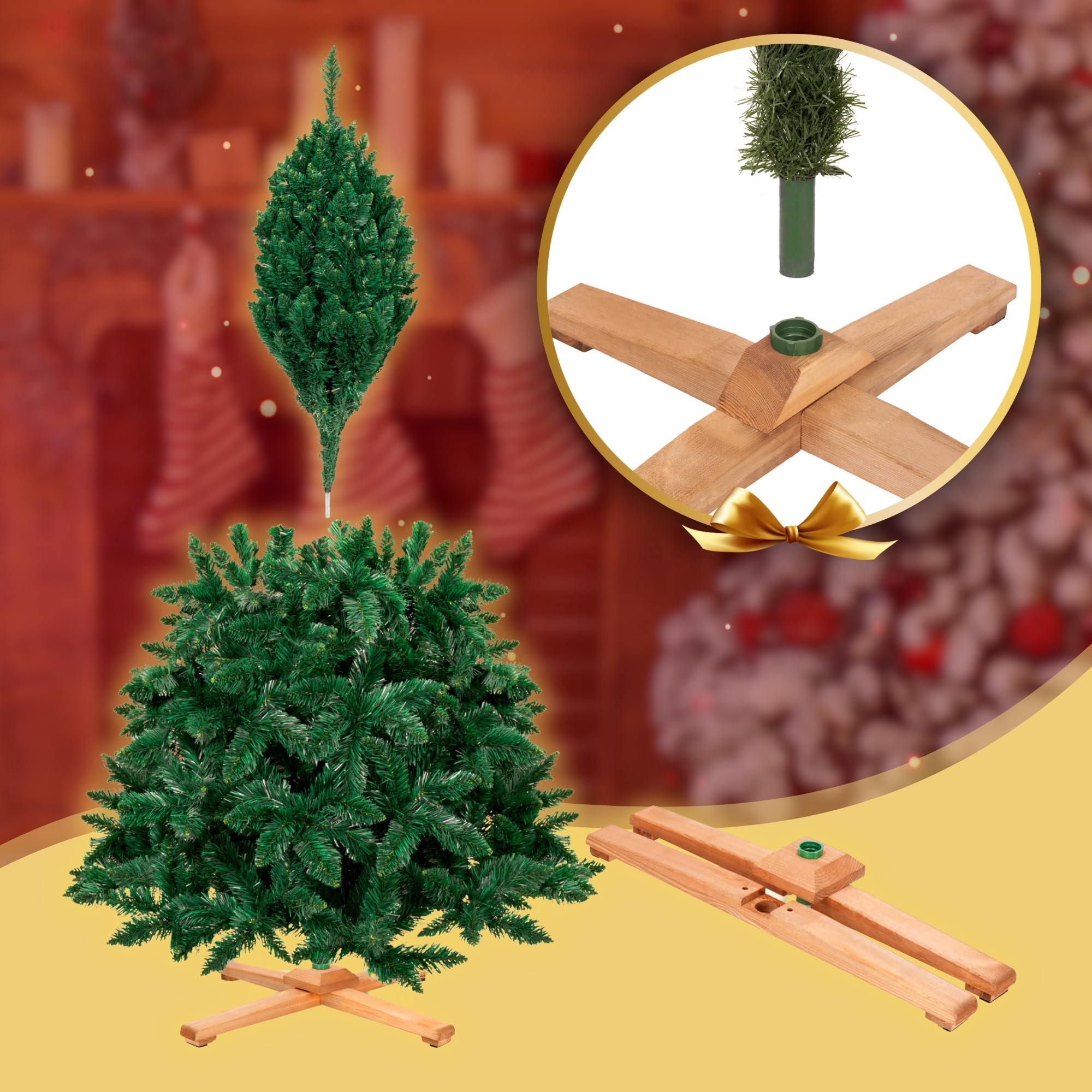 Árbol de Navidad artificial de 220 cm – Pino forestal artificial con 817 puntas, pino denso grande, incluye soporte de madera estable y práctica bolsa de almacenamiento