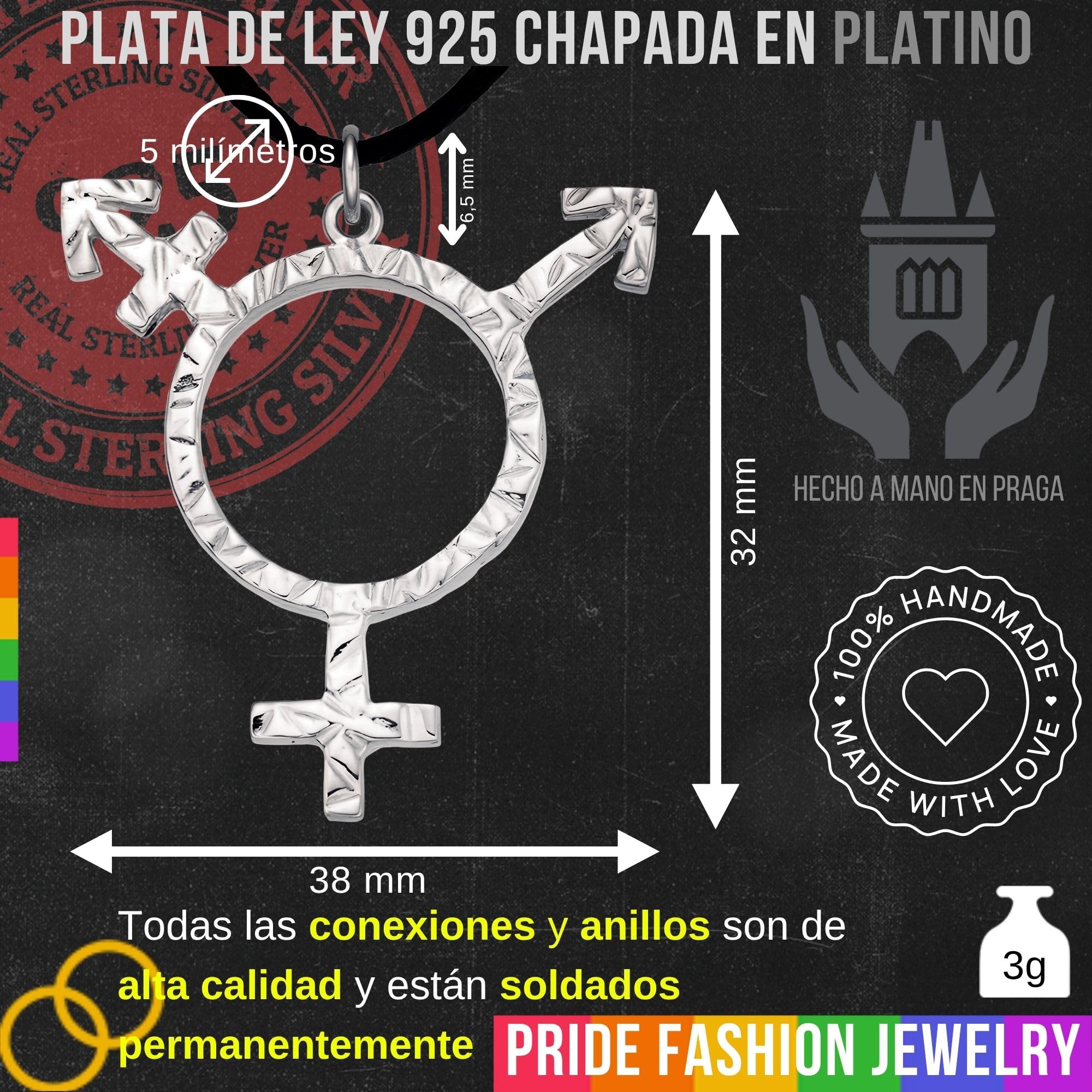 Colgante Charm LGBTQ Pride de plata de ley 925, chapado en platino o bañado en oro, joya símbolo de género para collar pulsera cadena choker regalo Queer LGBT Lesbian Trans Gay No Binario