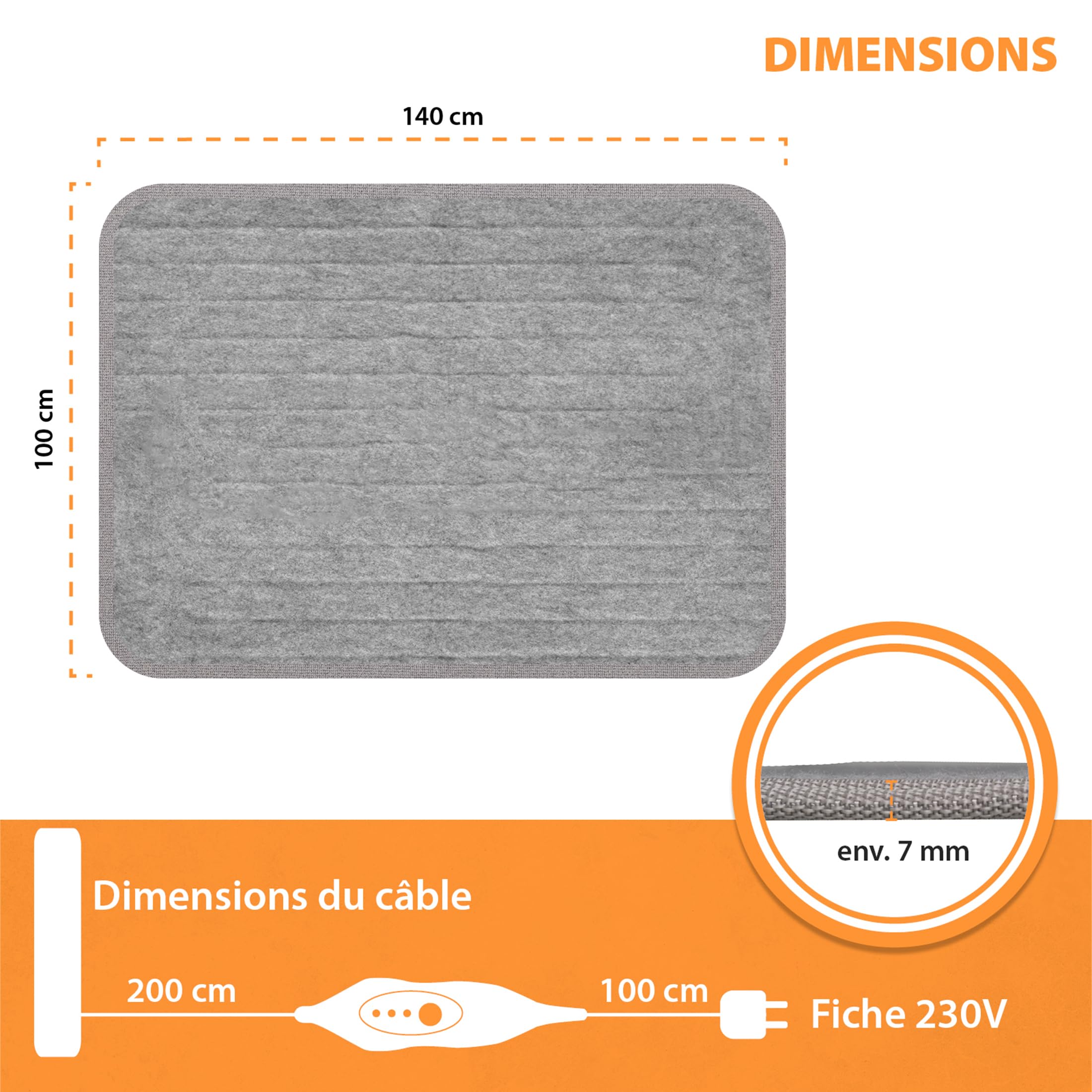 Mi-Heat sous-Tapis Chauffant 100x140cm - sous Tapis Chauffage Tapis de Sol Chauffant jusqu'à 30°C - 3 Niveaux de Chauffage et minuterie