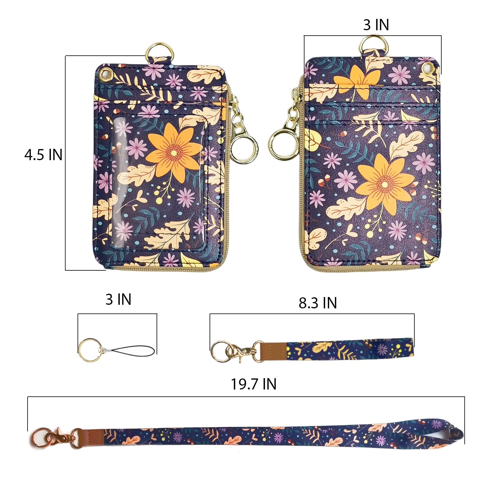 Fashion Lanyard Wallet with Zip ID Case - Badge Holder for Women (Autumn Sunflower) - Image 2