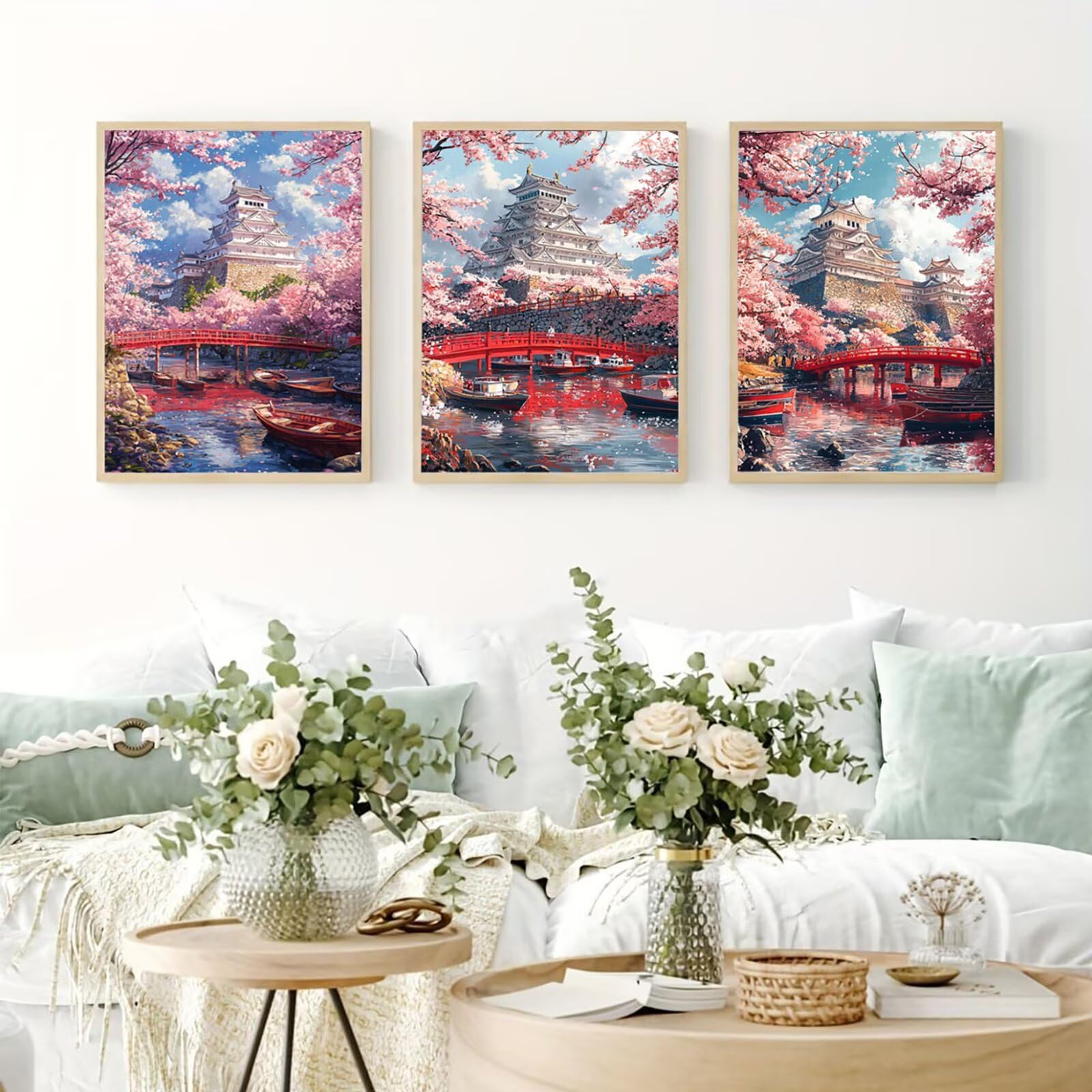 Generico Cnyaunfi 3 Pezzi Paesaggio Pittura Diamante Fai-Da-Te, 5D Rosa Diamond Painting Kit Completo per Hobby Creativi Adulti, Per La Decorazione Della Parete Di Casa 50x70cm YF-3466