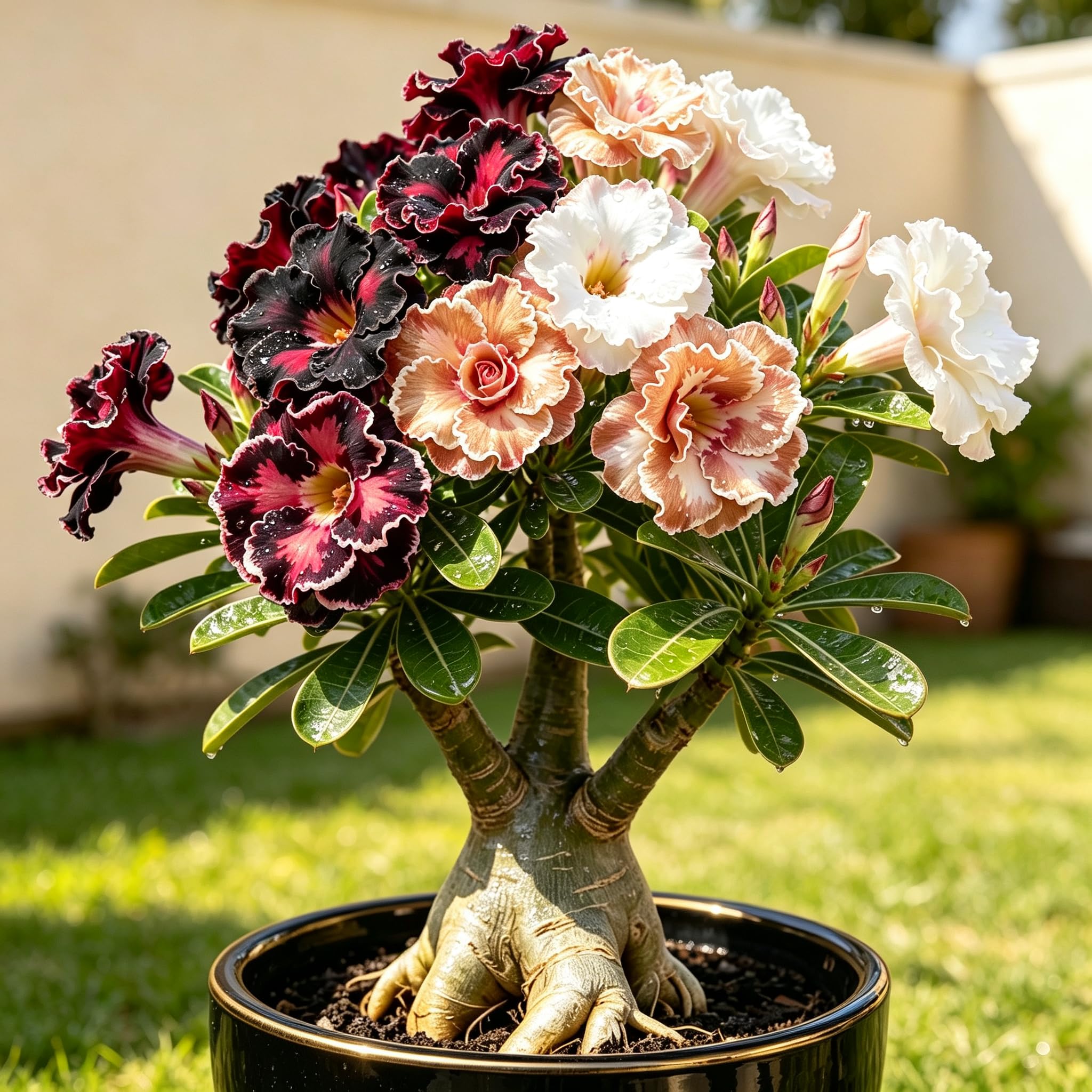 Adenium Obesum Rosa del Deserto, Decorazione Tropicale per Interno e Giardino-3bulbi -c