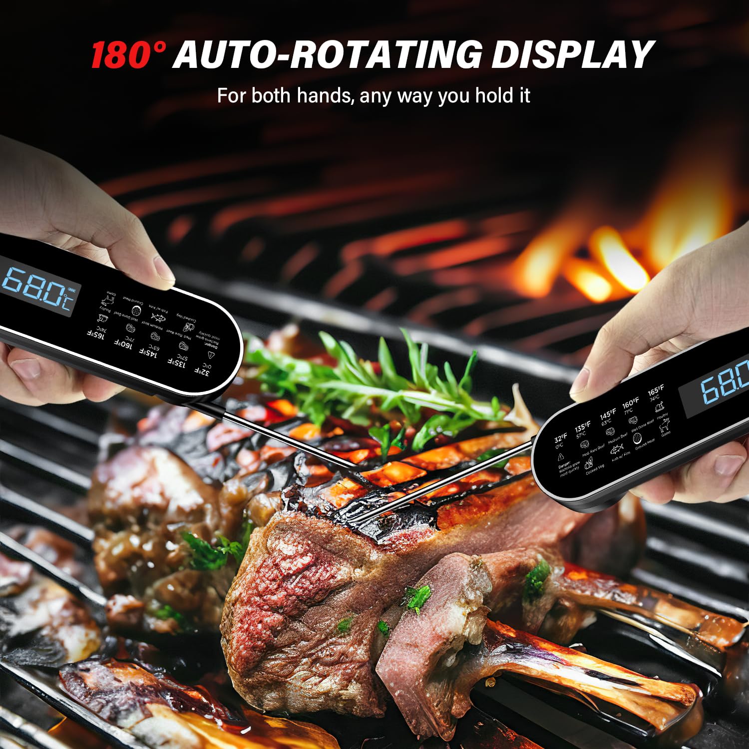 Fleischthermometer Kabellos 0.5s Sofortiges Auslesen, ±0.3℃ Genau Grillthermometer, IP67 Wasserdicht thermometer kochen küchenthermometer, Bratenthermometer mit LCD Bildschirm... – Bild 3