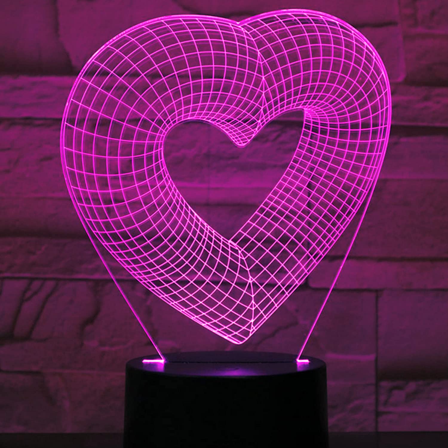 Jinson well Luce notturna 3D a forma di cuore, luce notturna ottica, illusione, 7 cambiamenti, luce da scrivania, lampada USB giocattolo