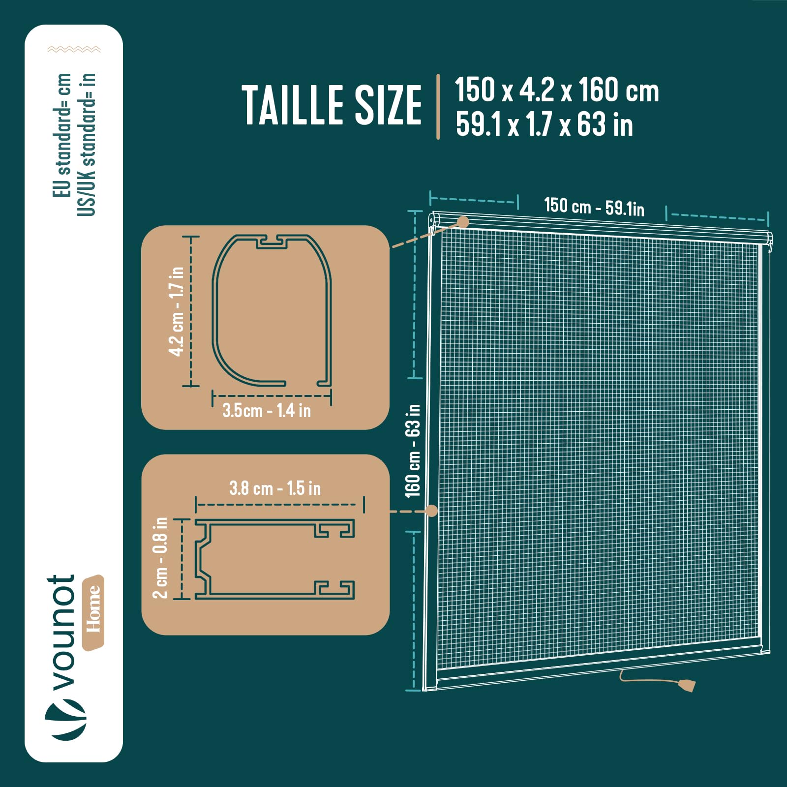 VOUNOT® Mosquitera Enrollable para Ventanas Marco PVC Malla de Fibra de Vidrio Red Antimosquitos Ventana Recortable en Altura y Anchura Fácil Instalación Resistente Transpirable 150x160 cm Blanco