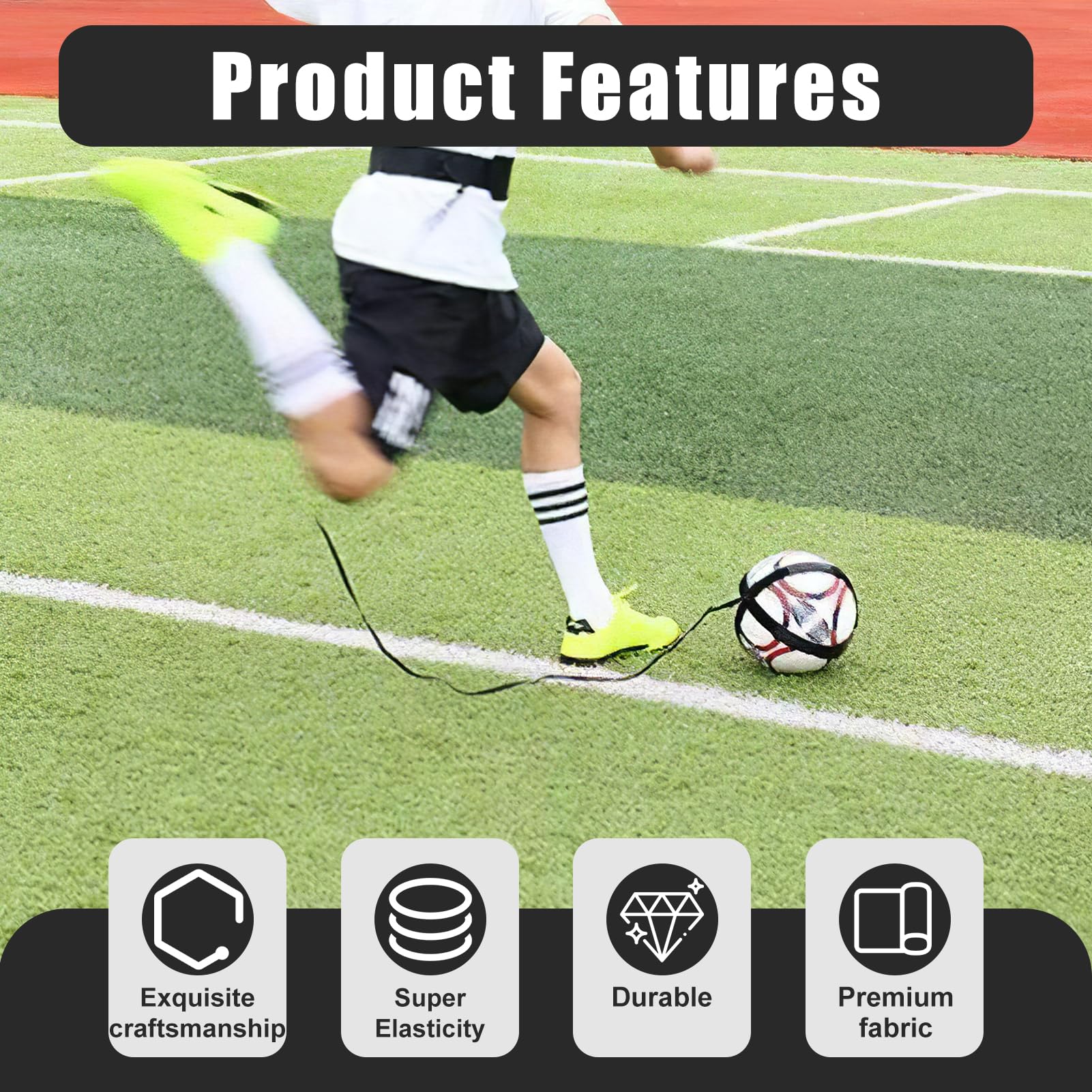 Entraîneur de Football Solo pour Enfants et Adultes - Aide au Jonglage et Contrôle de Balle - Ceinture Réglable avec Sangle Élastique pour Ballons Taille 3-5 - Idée Cadeau Sport (Ballon Non Inclus)