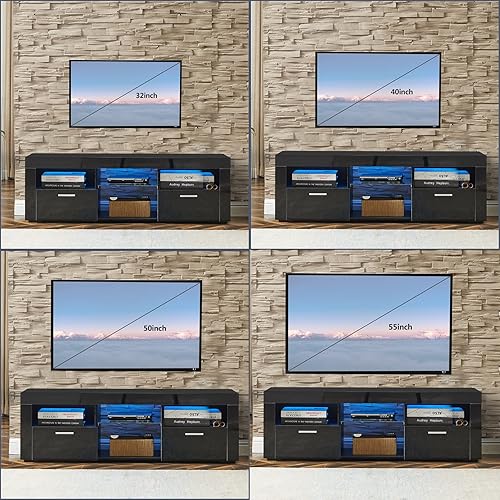 Miniatura 6 de Soporte de TV con luz LED de 16 colores, mueble de TV moderno con gabinete de almacenamientoestante, centro de entretenimiento de almacenamiento