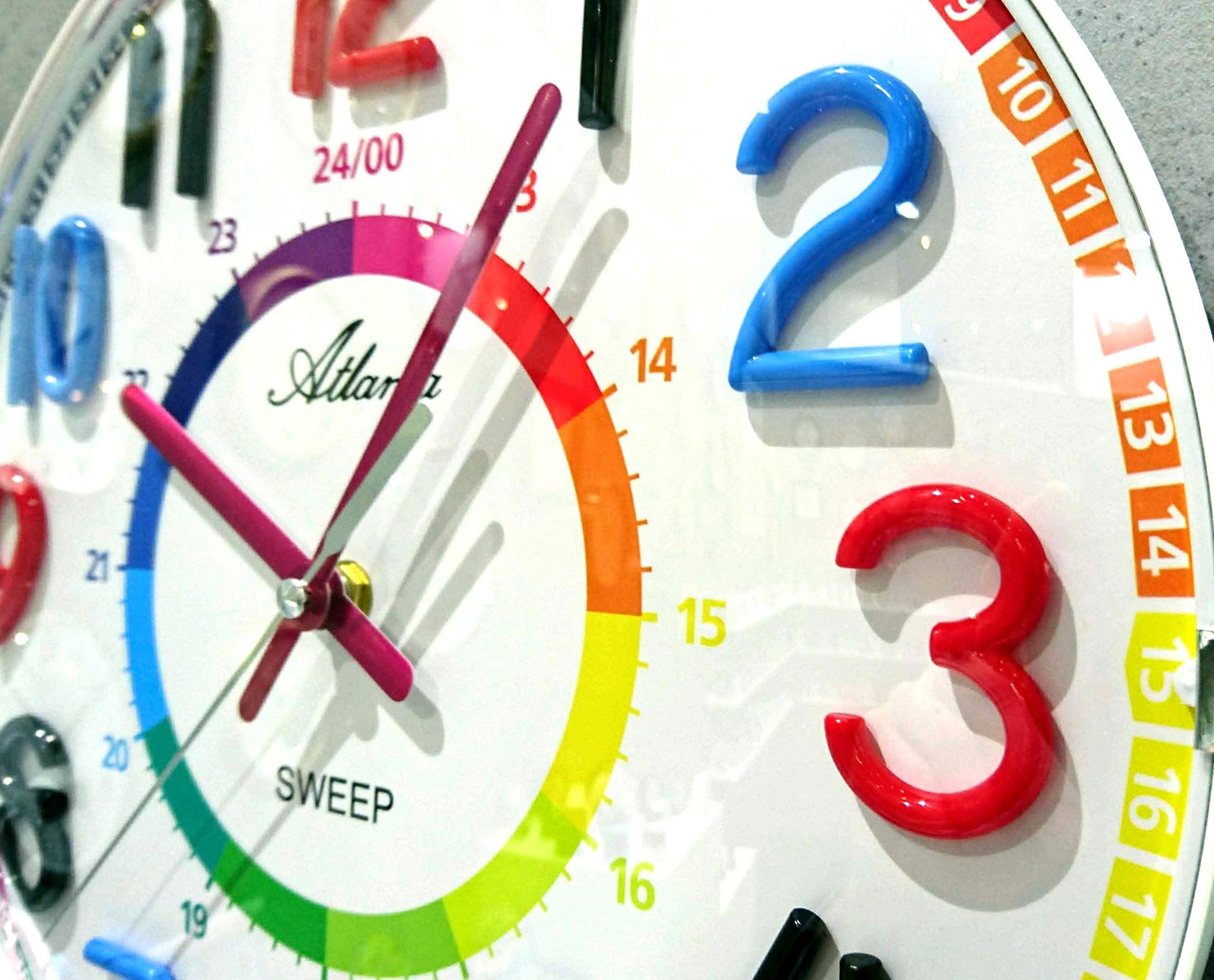 Atlanta Wanduhr für Kinder ohne Ticken Bunte Zahlen Lernuhr - 4480/0