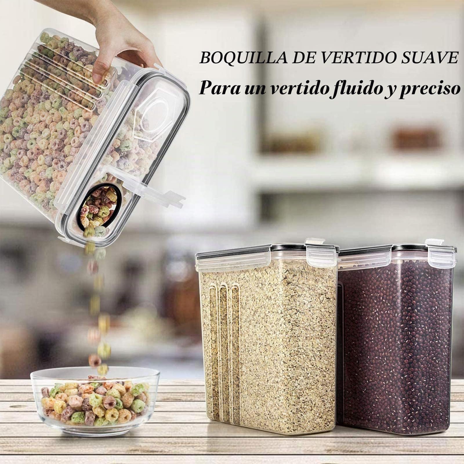 Wildone 8 recipientes herméticos para cereales y alimentos secos de 2,5 L de capacidad para azúcar, harina, etc. Tapas negras a prueba de fugas