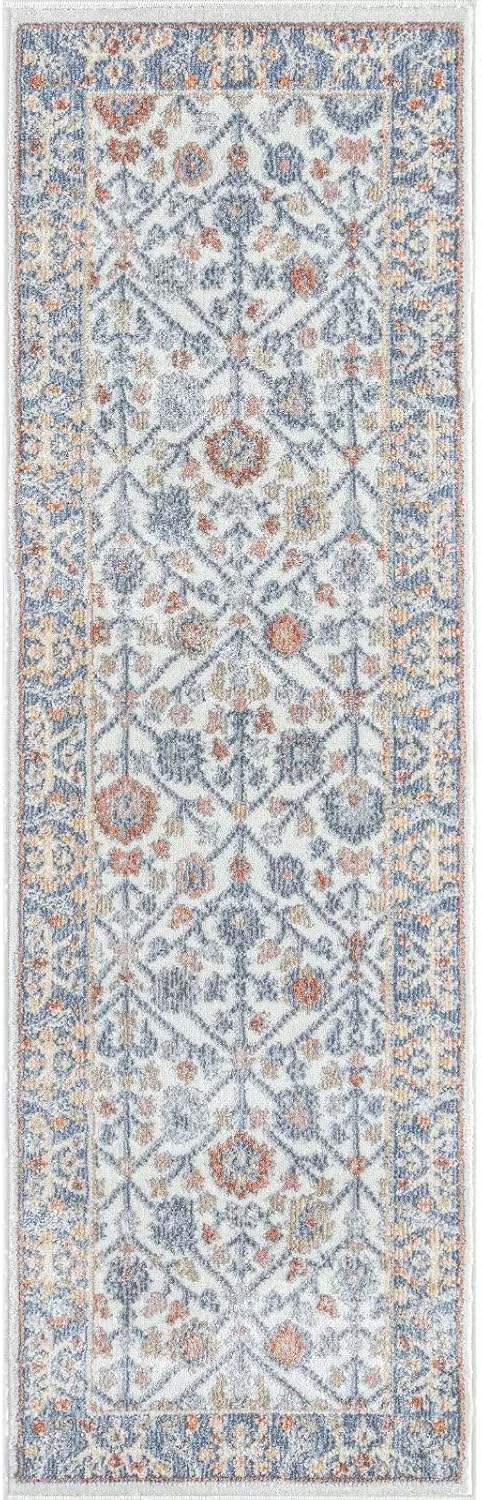 COZYLOOM Runner Rug 2' 3" x 7' 3" Oriental Entryway Rug Vintage Floral Non-Slip Hallway Runners Boho Tribal Distressed Kitchen Runner Laundry Mat Indoor Living Room Bedroom Bedside Rug Runner White