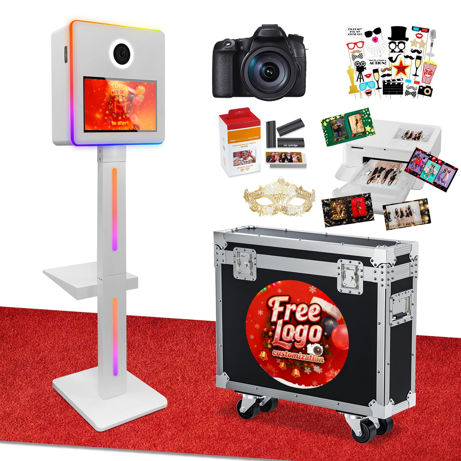 Mirror Photo Booth with Camera and Printer, DSLR Photo Booth with 15.6" Touch Screen, Built-in Mini PC, Flight Case, App Control – Perfect for