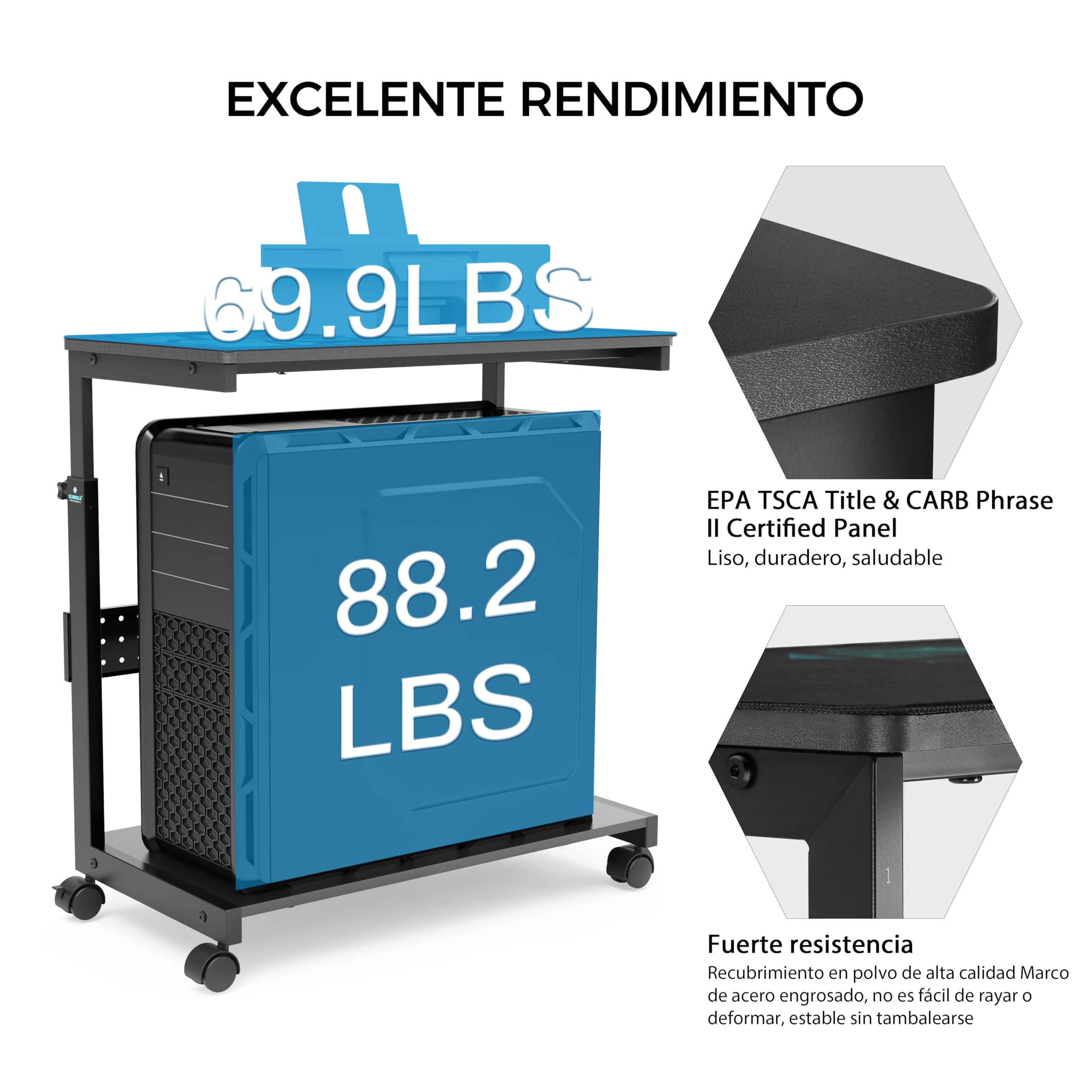 Eureka Ergonomic Soporte de Torre de Ordenador Regulable en Altura - Caja ATX - Soporte para PC - Bajo Escritorio - Impresora con Ruedas y Alfombrilla de ratón - Negro