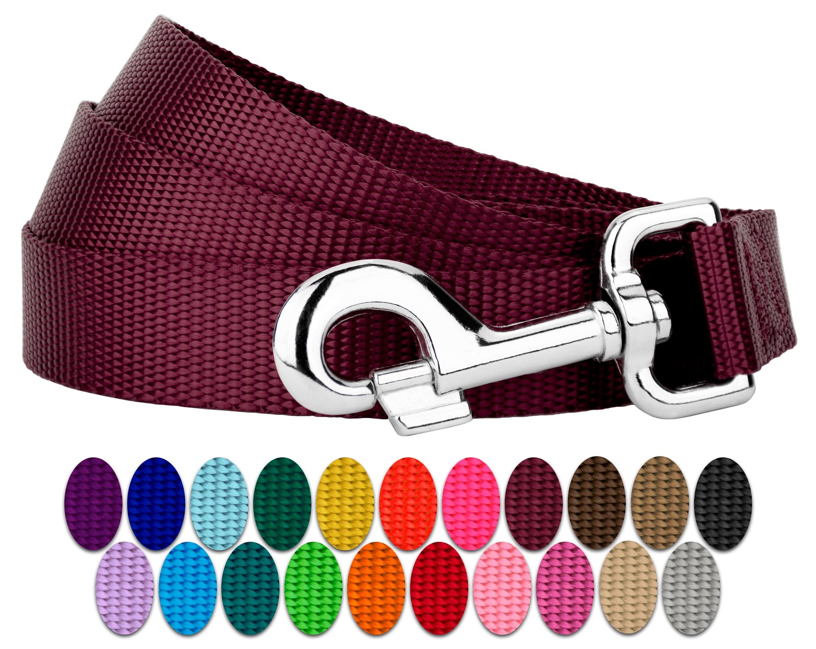 Country Brook Petz - Everyday Nylon Dog Leash - Strong, Durable, Solid Color Leash with Easy to Use Snap - 25+ Colors (3/4 Inch Wide, 4 Foot, Burgundy