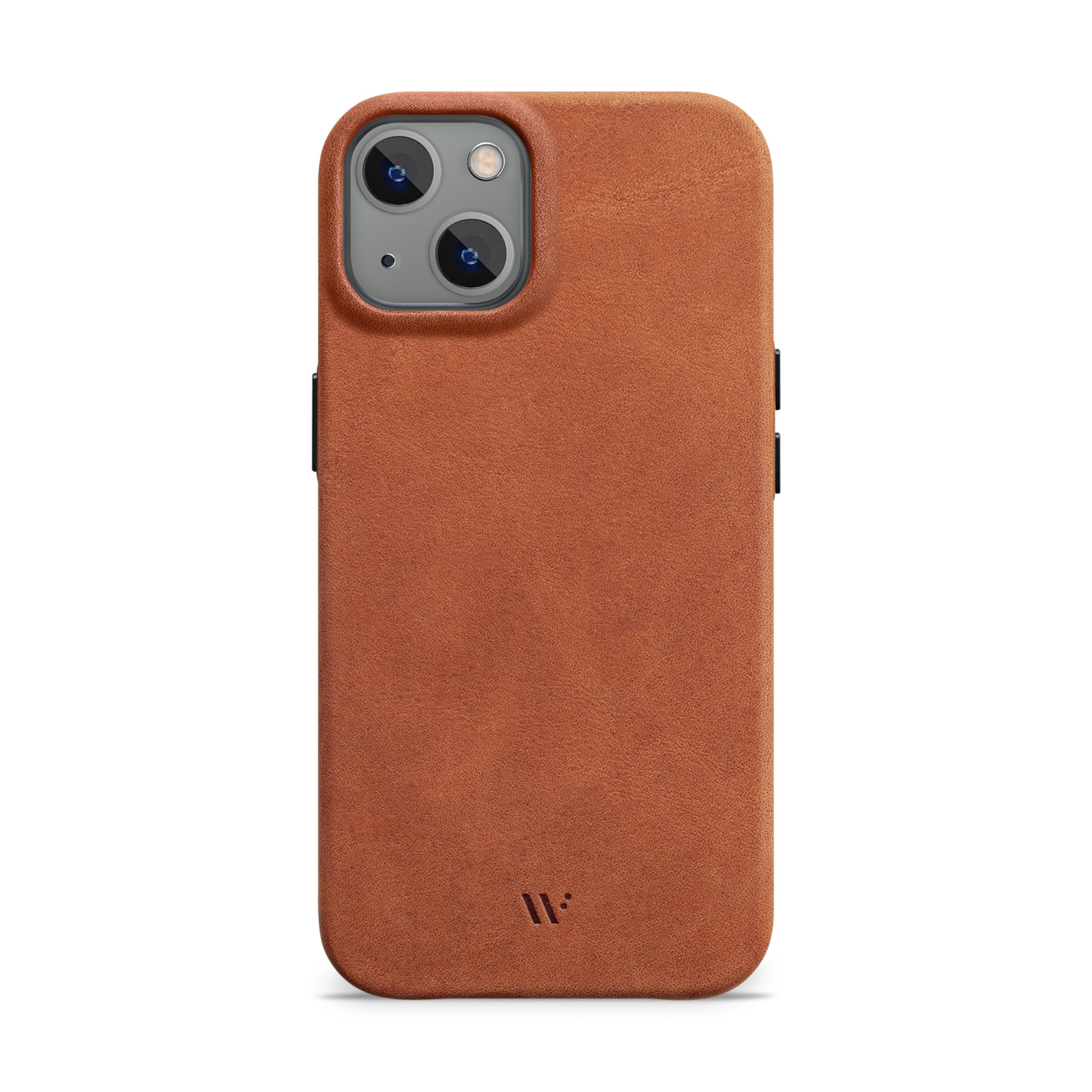 WIIUKA Étui de protection en cuir pour iPhone 15, fabriqué en Allemagne, étui en cuir extra fin, étui de protection haut de gamme, coque Qi, marron cognac vintage