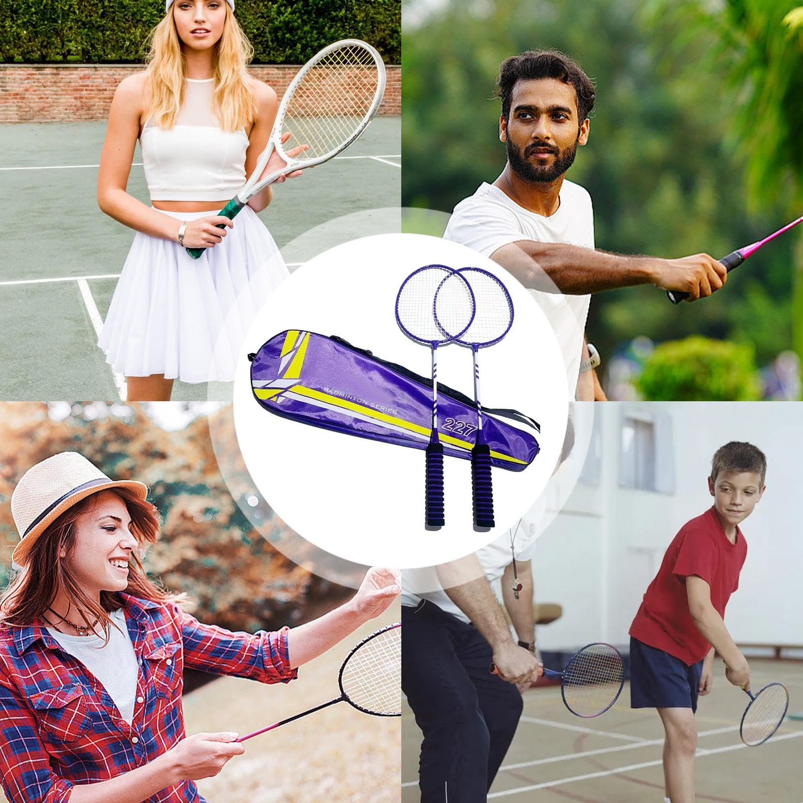 Racchetta da badminton – Set di ricambio leggero per 2 giocatori, giochi da cortile leggeri, antiscivolo e robusti, per giochi da bagno, all'aperto, giardino, spiaggia e famiglia