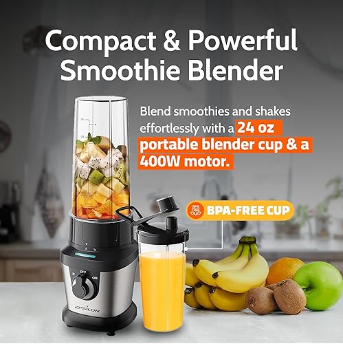 Miniatura 2 de Epsilon Batidora portátil para batidos y licuados  Licuadora personal de 400 W con botella portátil de 24 onzas, botella de licuadora personal