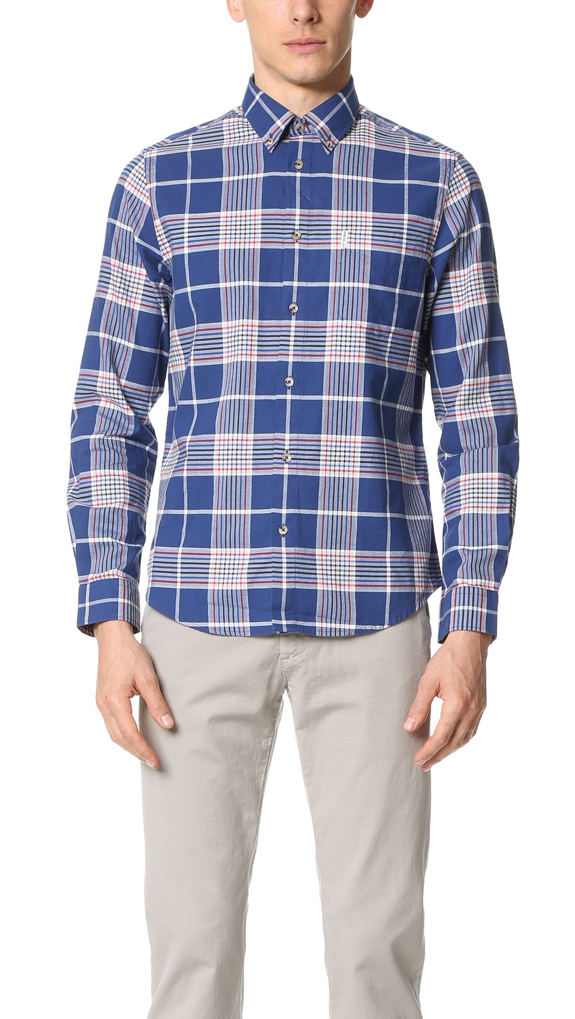 Ben Sherman Men's Long Sleeve Oxford Check Button Down Shirt, Victoria Blue, S