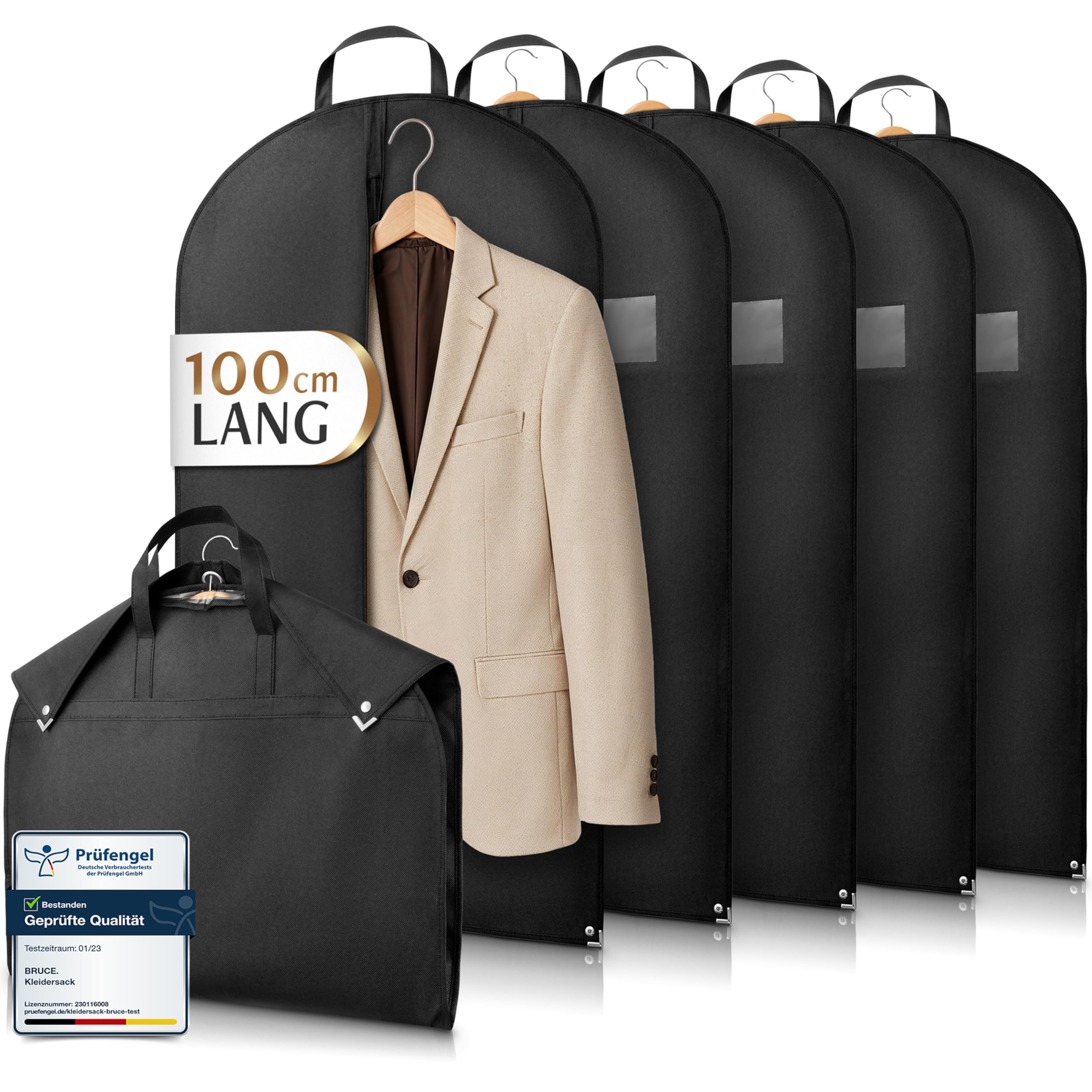 Bruce.® 5x Kleidersack Kurz 100x60cm – Atmungsaktive Kleiderhülle für Anzug, Jacke & Hemd – 120 GSM Materialstärke – Anzugtasche für Reisen & Aufbewahrung - Kleidersäcke herren