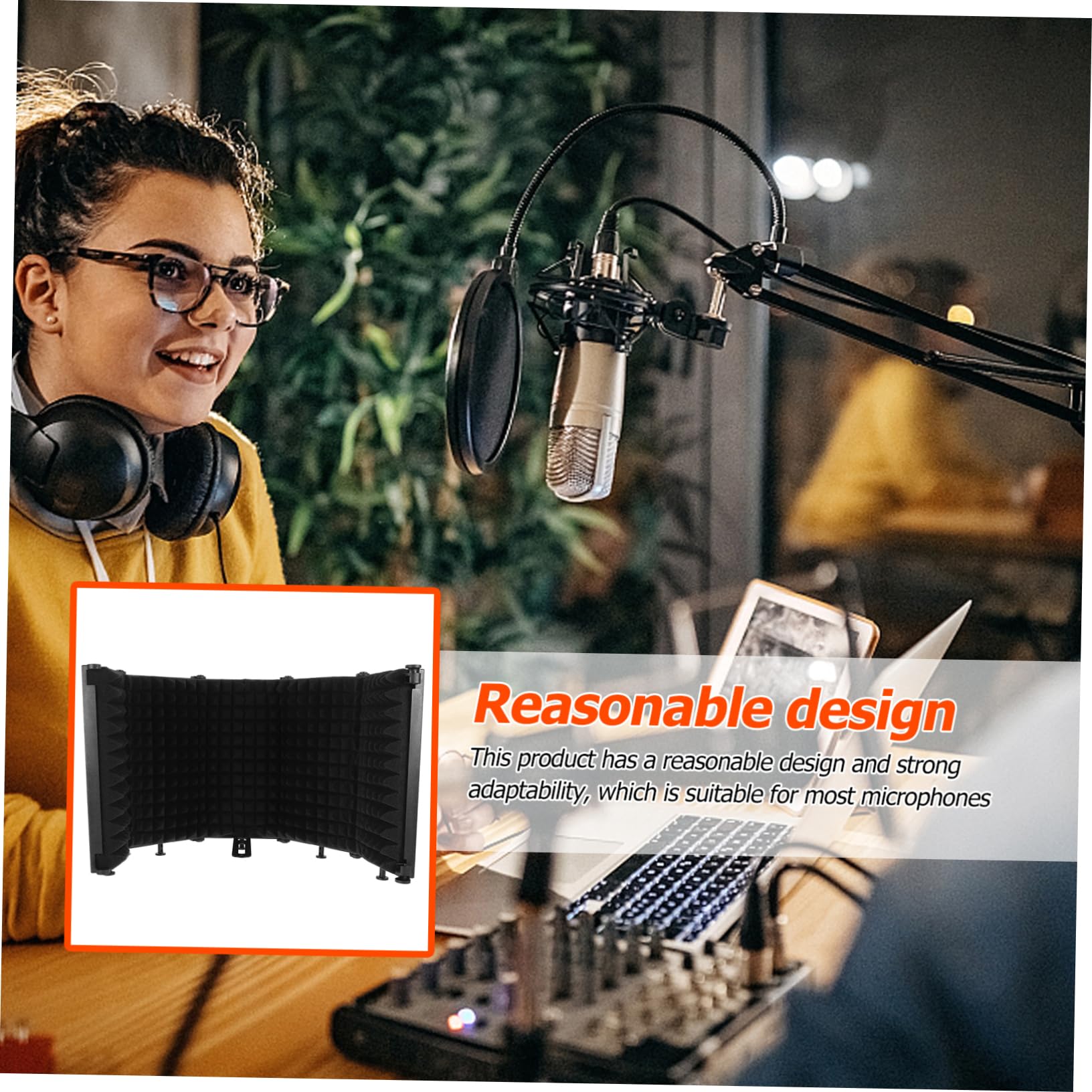 FRCOLOR Mikrofon Schalldämpfungsschild mit Fünf Türen Faltbares Design aus Abs und Eva Praktischer Mikrofon Isolationsschirm für Musikaufnahme und Studio
