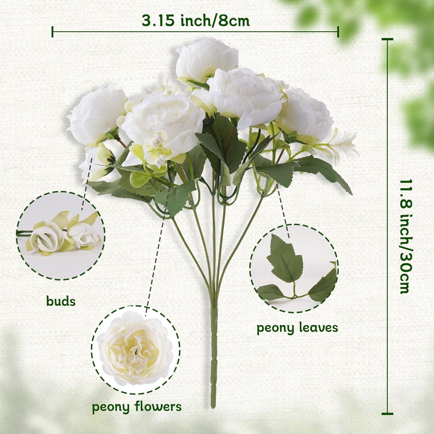 YOUNGLEAVES Peonies Artificial Flowers 6 Pcs Fake White Real Touch Peonies Flowers Silk Peonies Faux Flowers Bouquet for Centerpiece Table Floral Arrangement Wedding Party Home Decor - Image 2