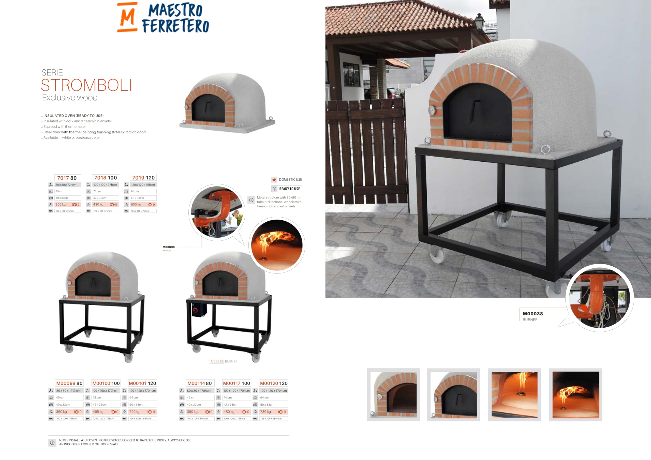 MOVELAR - Horno de Leña Exterior de Obra STROMBOLI (Burdeos - 100 x 100 x 77 cm) - Horno tradicional exterior, aislado con corcho, 3 mantas cerámicas, perfecto para cocinar con leña - REF: 7018/2