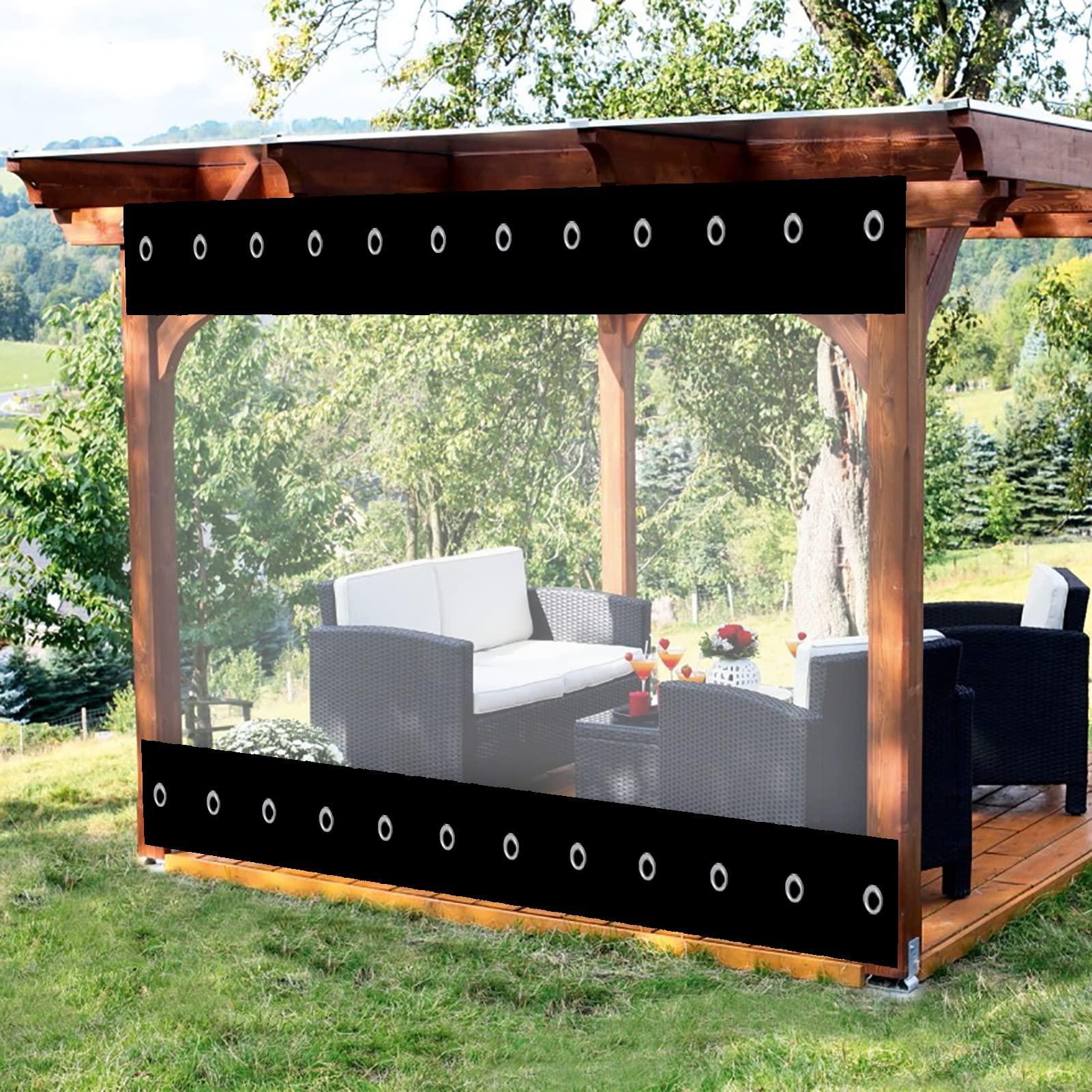 Tenda trasparente per esterni resistente, impermeabile, antivento, per pergolato, veranda, gazebo, 1,5 x 2,5 m, protezione da pioggia e vento