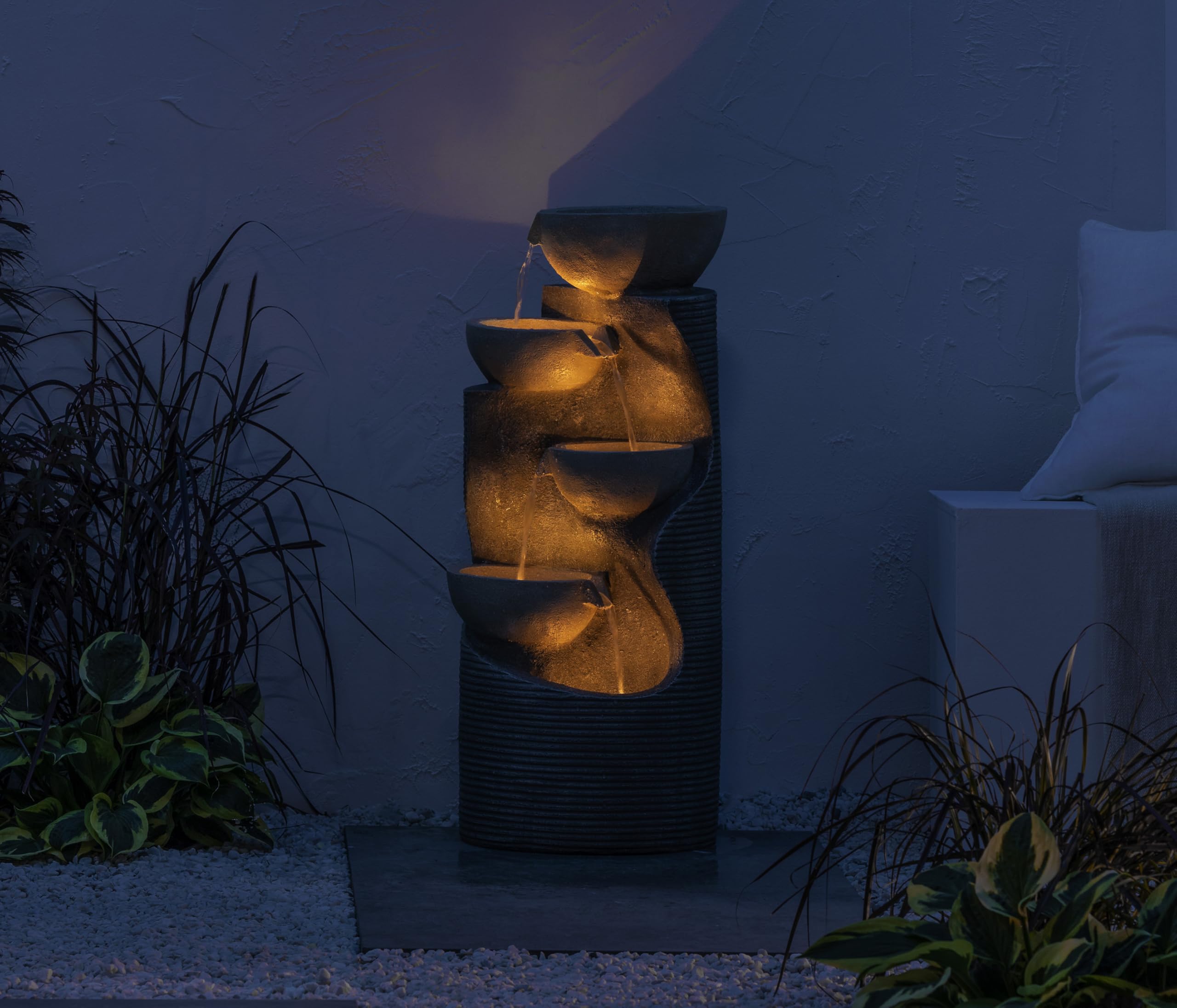 Dehner Salo fontanna ogrodowa z oświetleniem LED, ok. 81 x 34 x 33 cm, żywica poliestrowa, szara