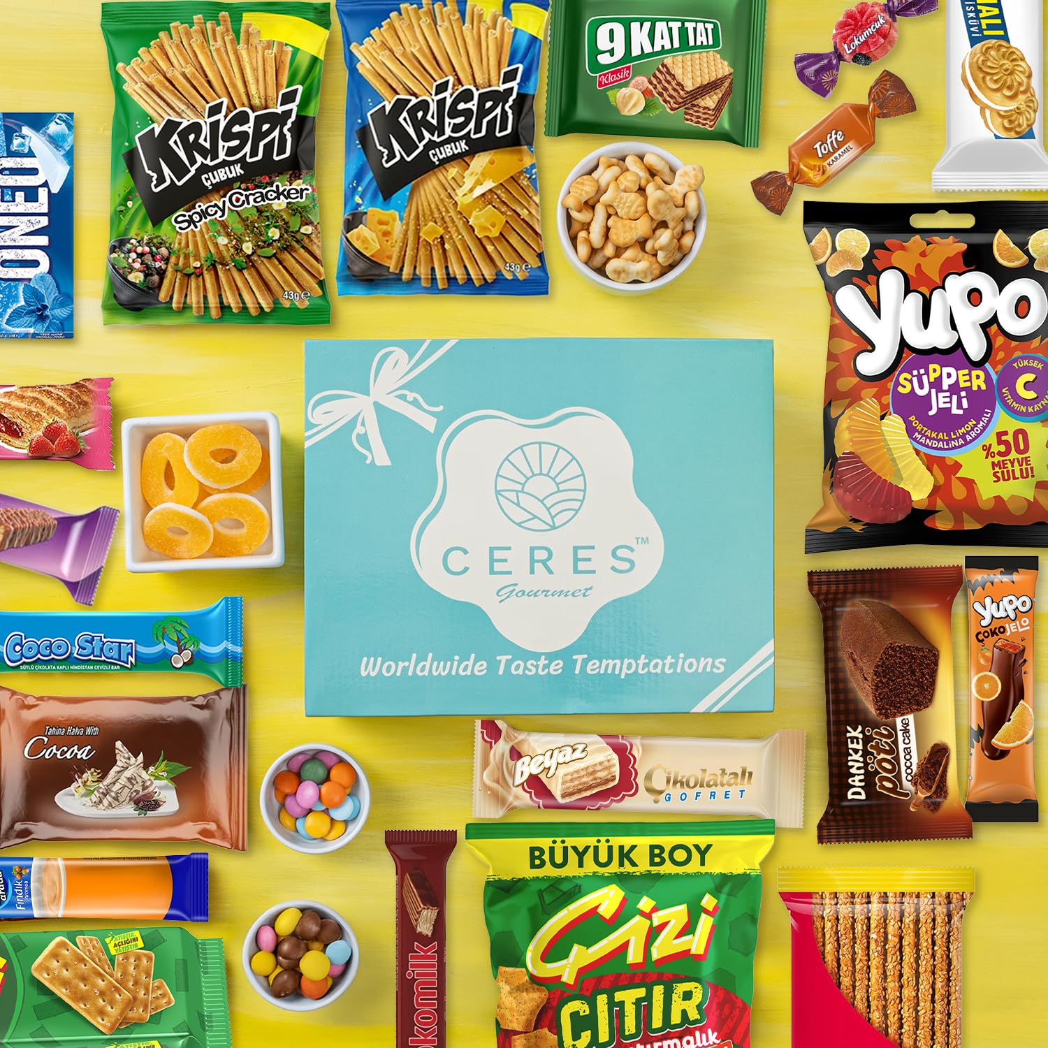 Ceres Gourmet International Exotic Snack Box Variety Pack, 20 Pieces of Foreign Snacks with Surprise Item, Turkish & European Treats Gift Box for Adults and Kids – Christmas, Thanksgiving & Holiday (): Midi