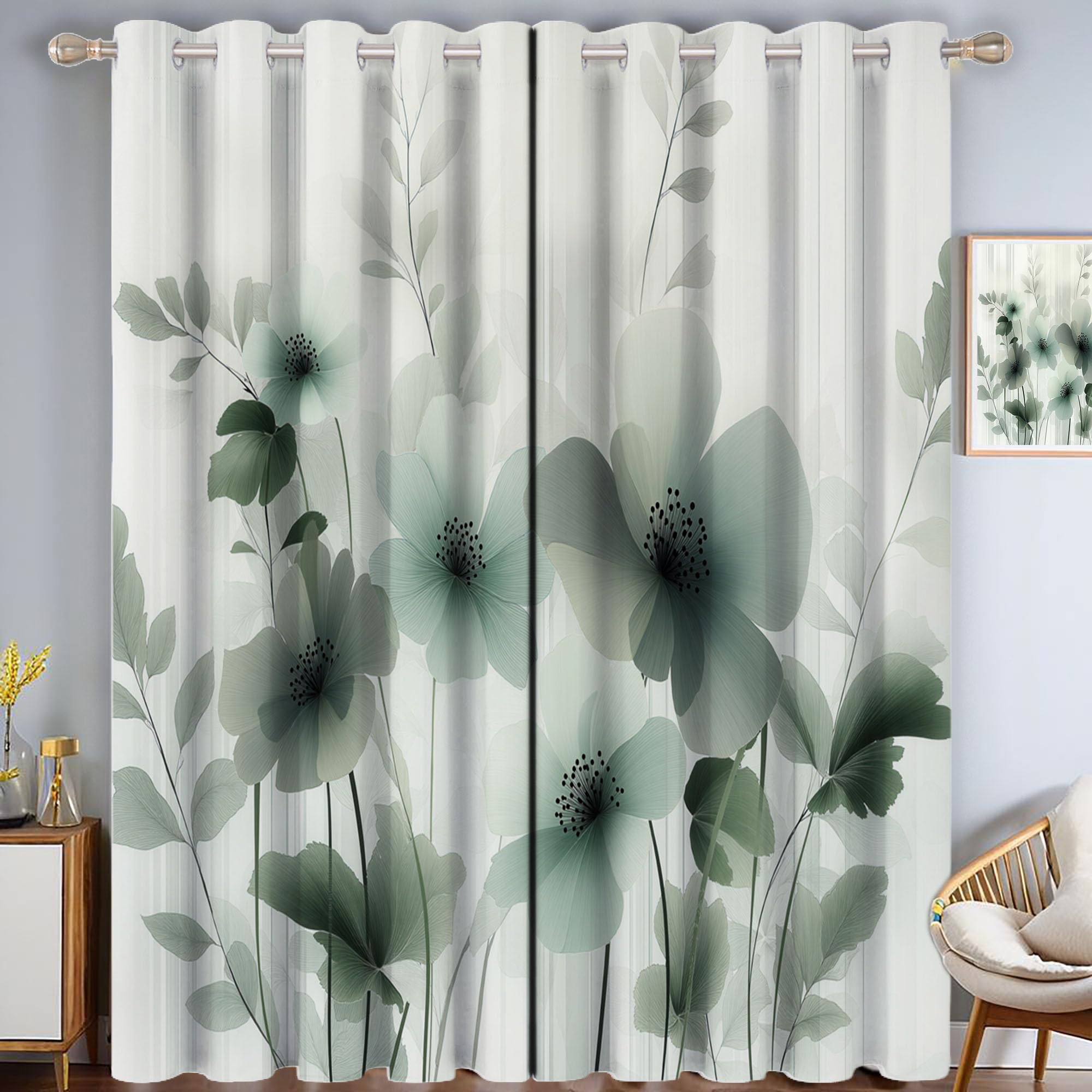 Rideaux occultants fleurs minimalistes au design végétal épuré 260cm