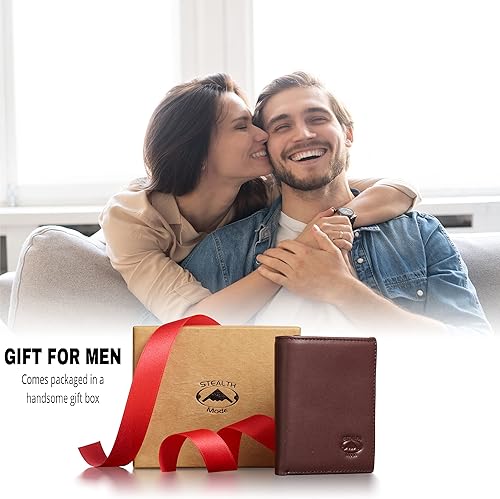 Miniatura 5 de Stealth Mode Cartera de cuero triple RFID para hombres con soporte de identificación abatible, Marrón, Carteras de cuero triple para hombre