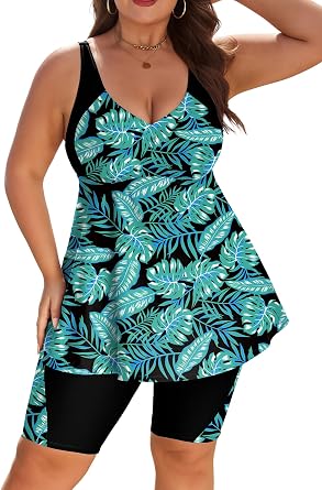 Arolina Plus Size Swimsuit for Women Two Piece Modest Tankini Full Coverage Tummy Control Bathing Suits with Shorts