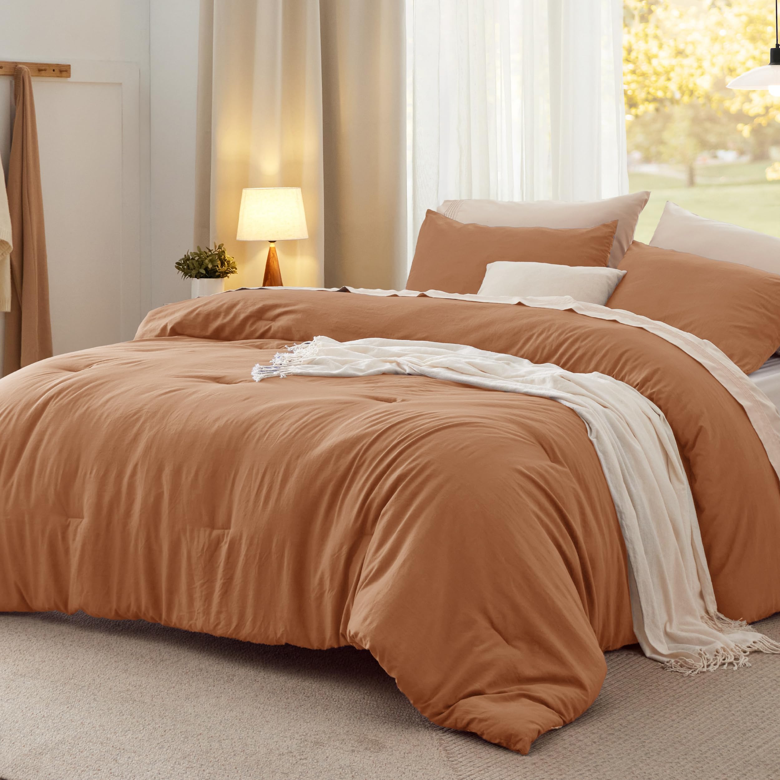 Bedsure Comforter Set Full Prewashed Soft Bedding Set 3Pcs Pumpkin 82"x86"