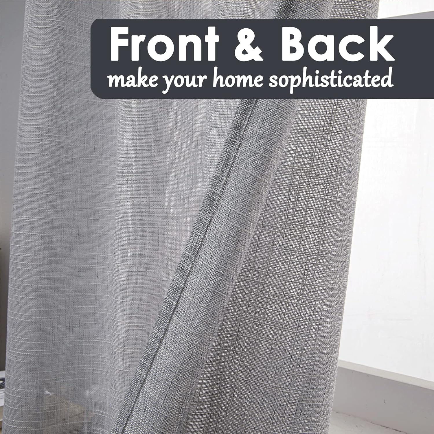 Beda Home Linen Textured Curtain Panels for Kitchen Living Room; Light Filtering Rustic Short Panels for Small Windows Bedroom/Bathroom/Basement Privacy Added Rod Pocket Design