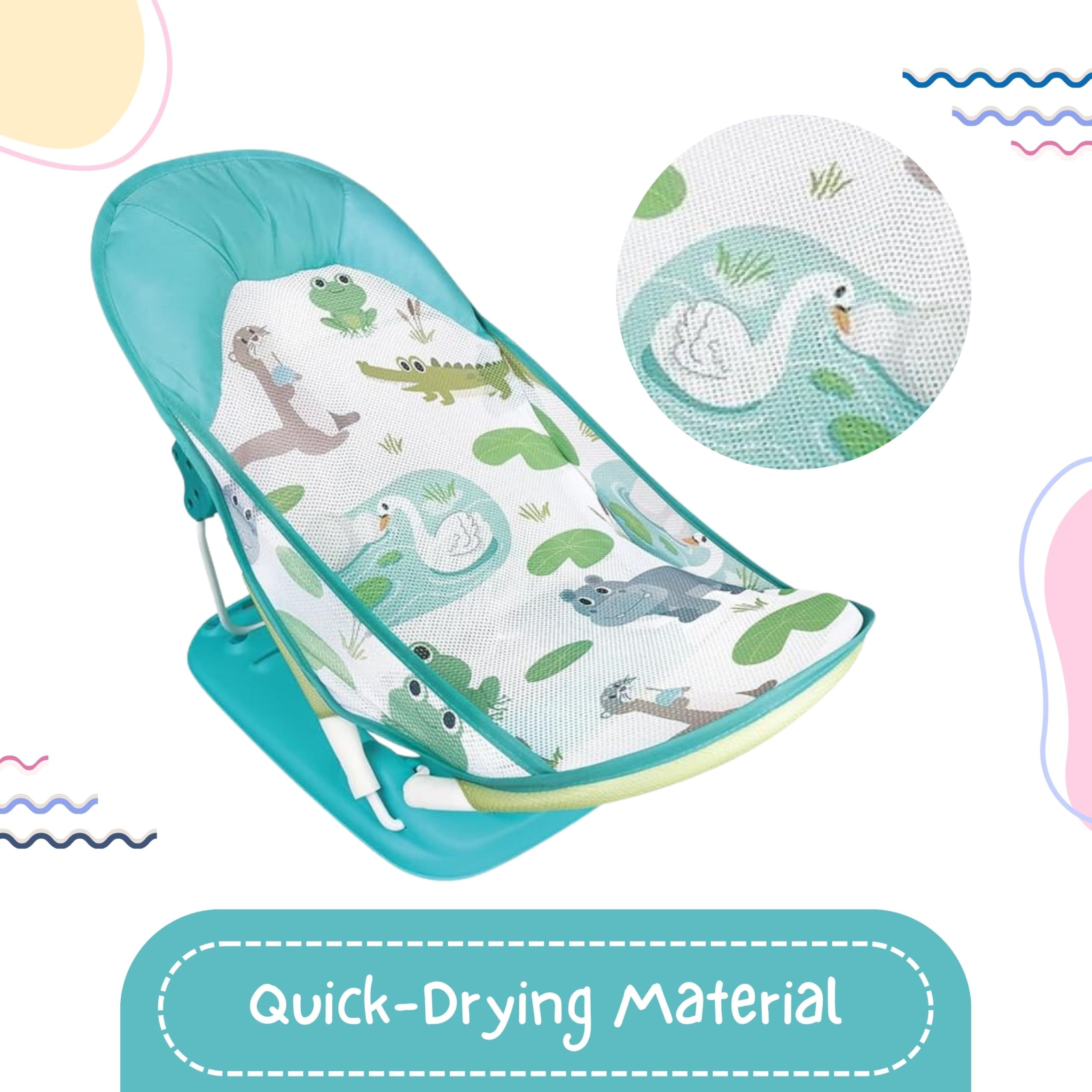 OBABY Newborn Baby Bather Foldable/Reclining/Quick Dry/Portable/Soft Cushion/Non-Slip 3 Position Adjustable, Printed and Colorful Infant Bather for Daily use. (0-18 Months) - Image 9 thumbnail