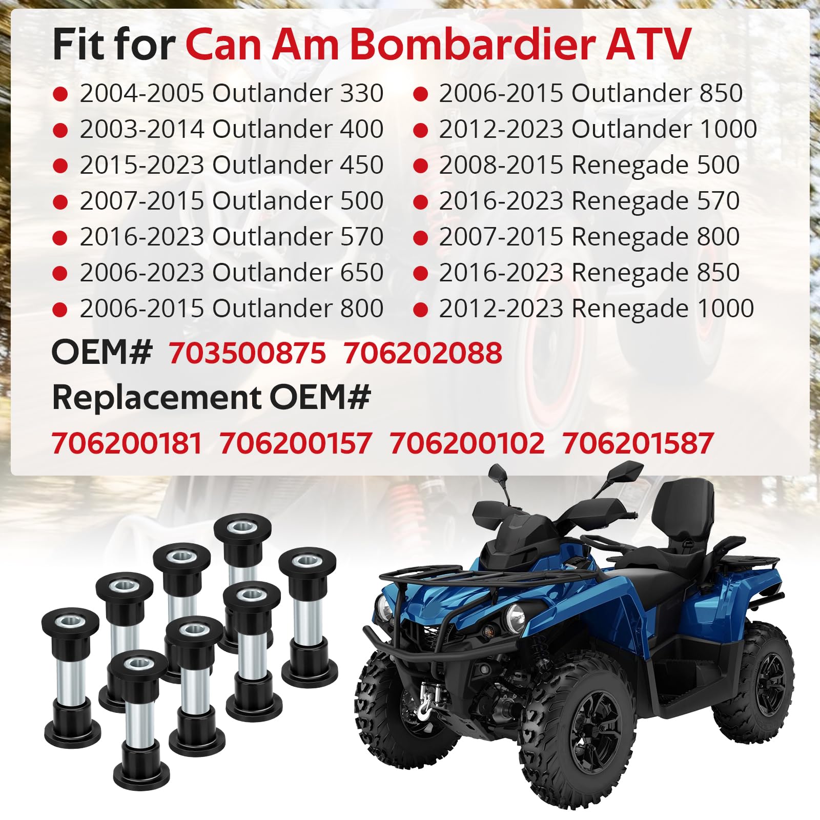 Kit de bagues de bras pour Can Am Bombardier Outlander Renegade 330 400 450 500 570 650 800 850 1000 2003-2023, OEM # 703500875 706202088