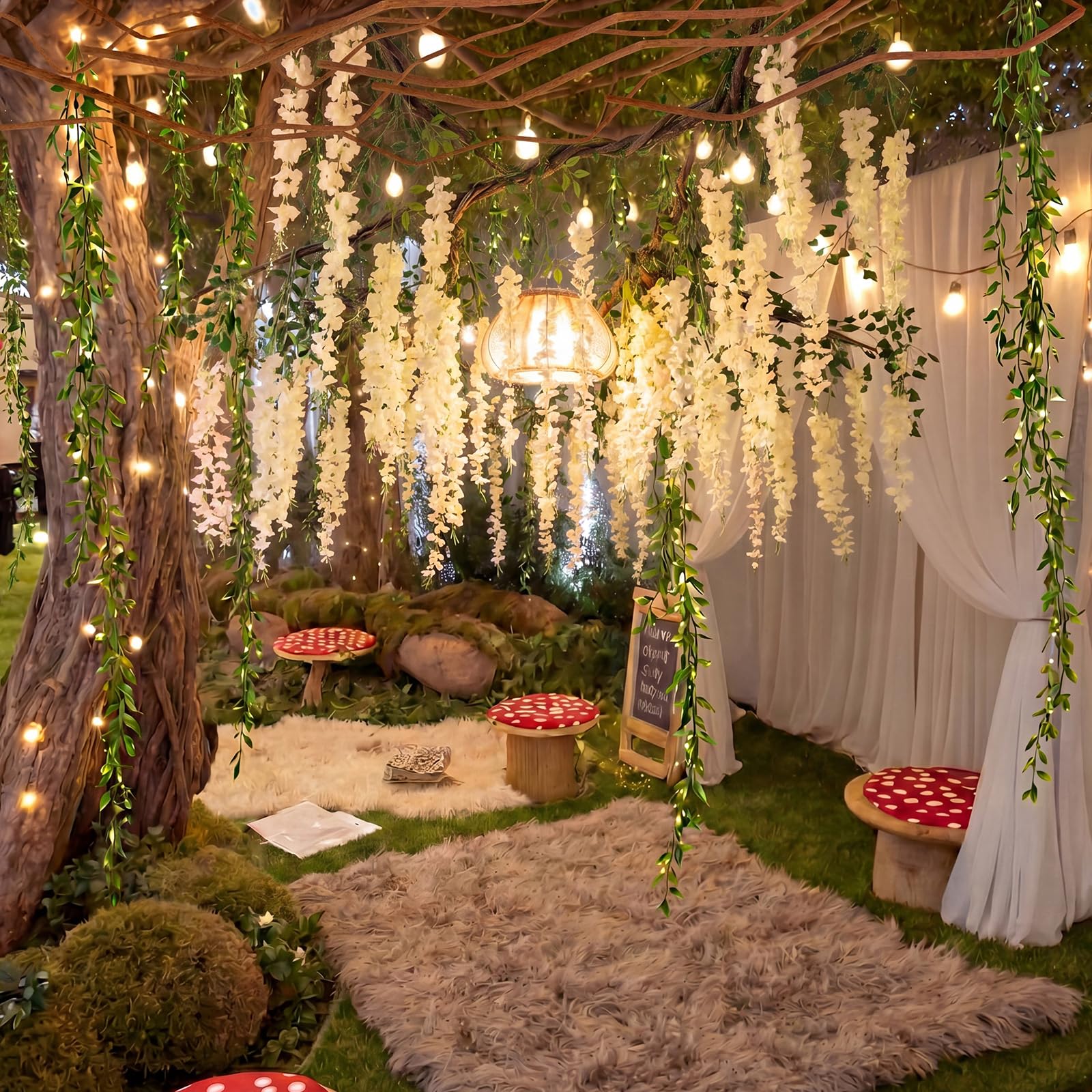 Bucherry Set di decorazioni incantate, rampicanti artificiali da appendere, per aule, fiori di glicine, soffitto, stravaganti, feste fatate, interni ed esterni, casa, giardino, fai da te