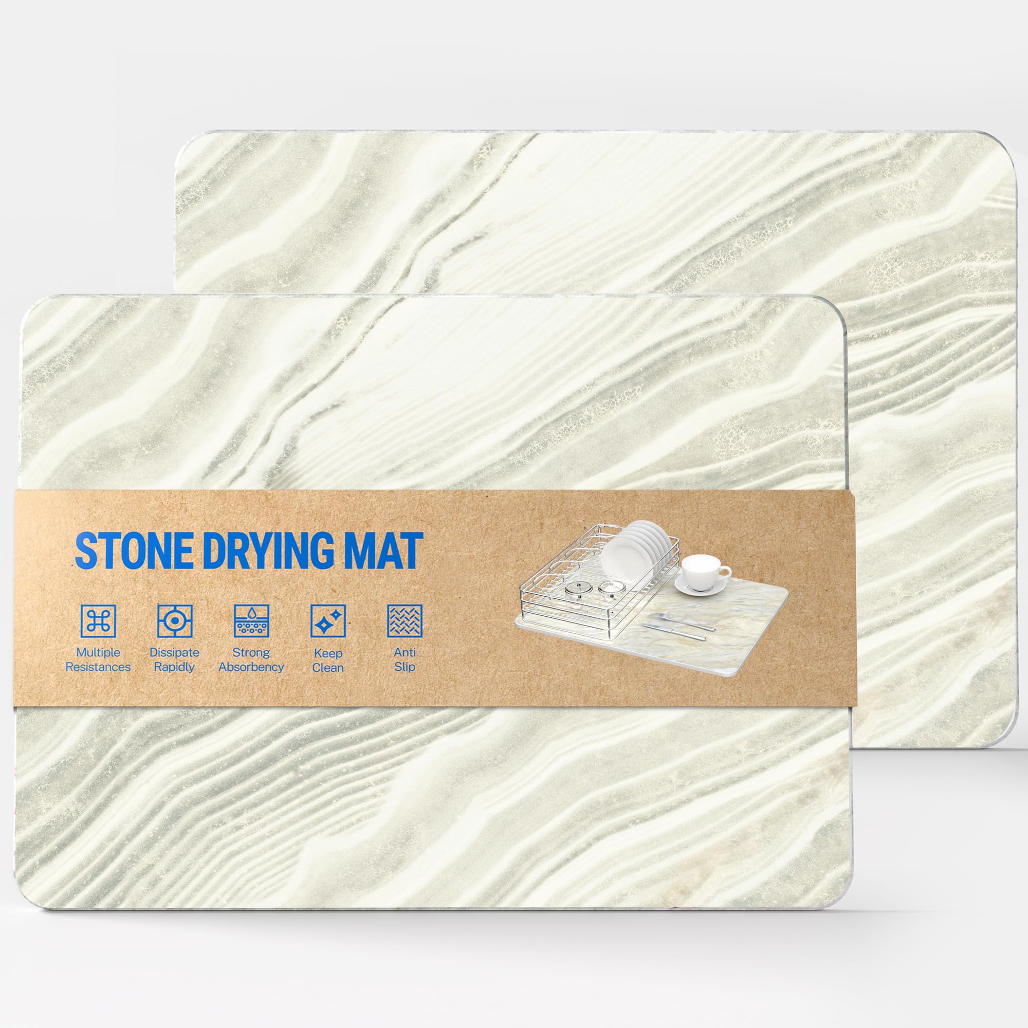 Plateau De Séchage En Diatomite 45x10cm - Absorbe L'eau, Protège Le Plan De Travail, Découpe Pour Robinet