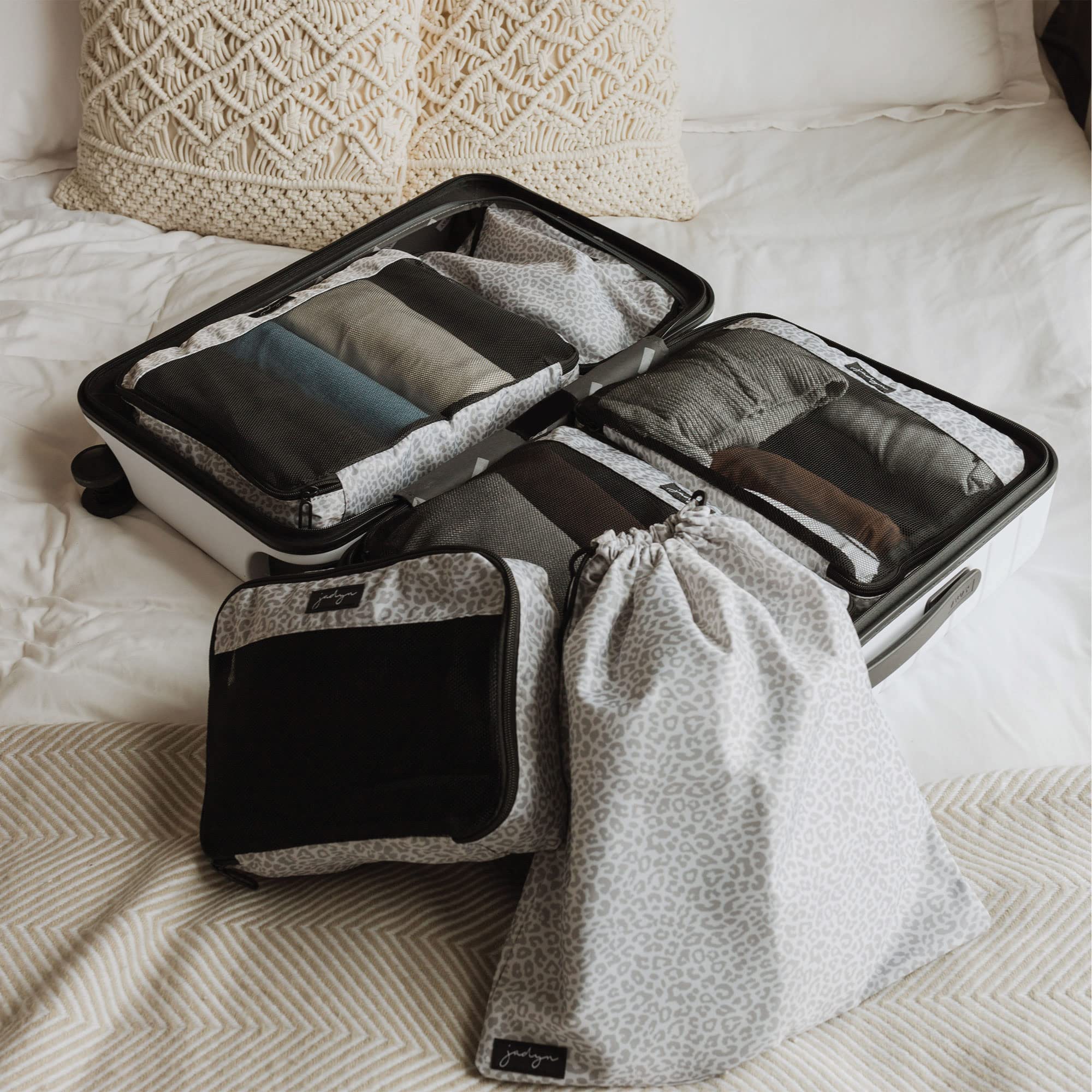 Jadyn Packwürfel für Reisen, 6-teiliges großes Packwürfel-Organizer-Set für Koffer, Seesack, Gepäck, mehrere Größen, Reiseutensilien (Wüsten-Leopard)