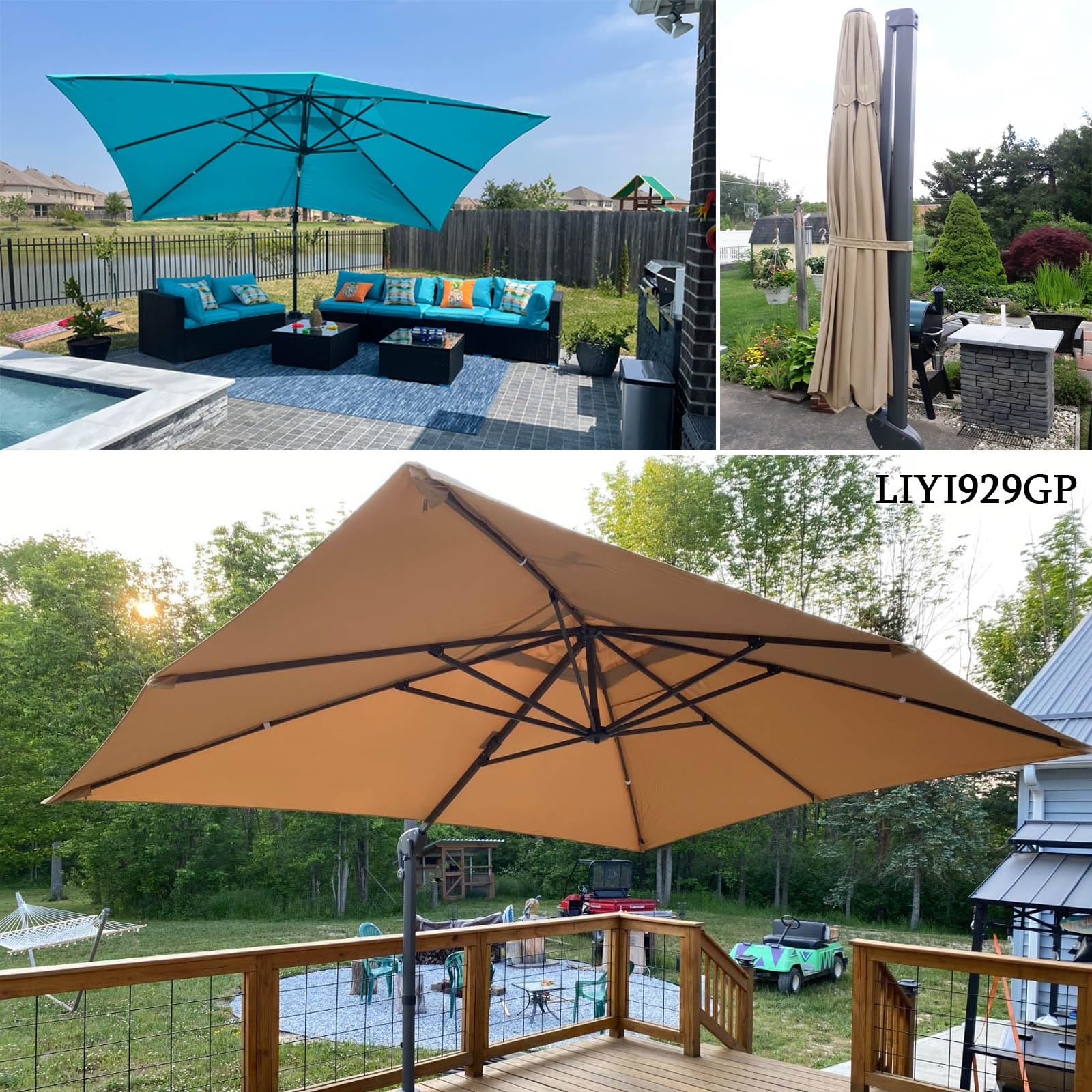 AntiUV Baldacchino Di Ricambio Ombrello, Antipioggia, Protezione Solare, Telo Copertura Di Rechange Per Ombrellone Giardino Patio Esterno, Tettoia Sostituzione Parasole Canopy(Topaz,3X3m)