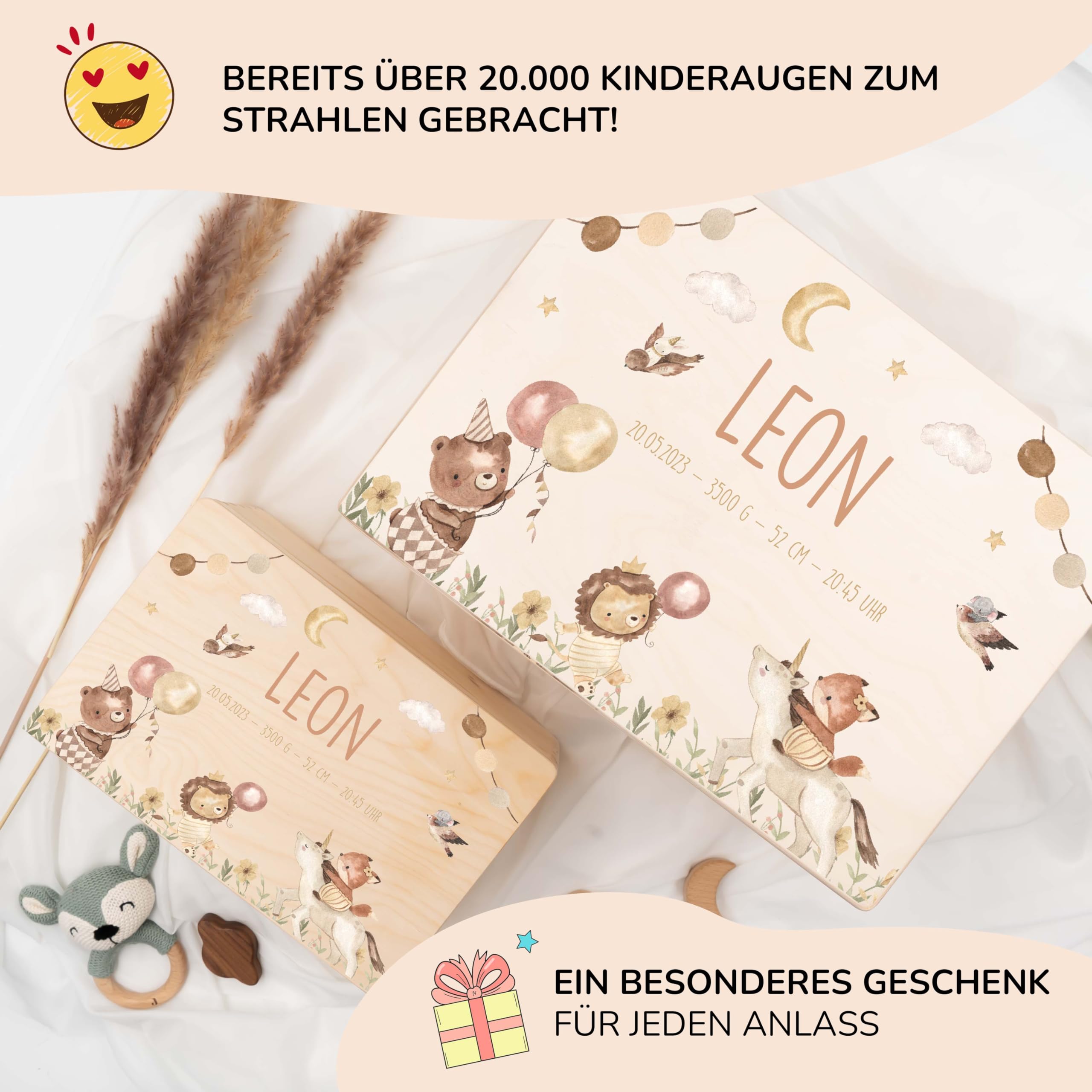 KIDSMOOD - Erinnerungsbox Baby, personalisierte Holzkiste mit Deckel, Ideal zur Aufbewahrung von Erinnerungen und als Geschenk zur Geburt, Taufe oder als Geburtstagsgeschenk für Mädchen und Jungen