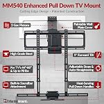 MantelMount MM540 Above Fireplace Pull Down TV Mount - with Patented Heat-Sensor Handles, soundbar Attachment, paintable Covers, auto-straightening, Adjustable Stops, Wire tabs, Swivel & tilt