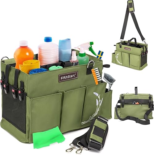 Miniatura 20 de FifthStart Organizador de limpieza multiusos con cintura, correa para el hombro, base de malla y 9 bolsillos, organizador de pañales fácil de
