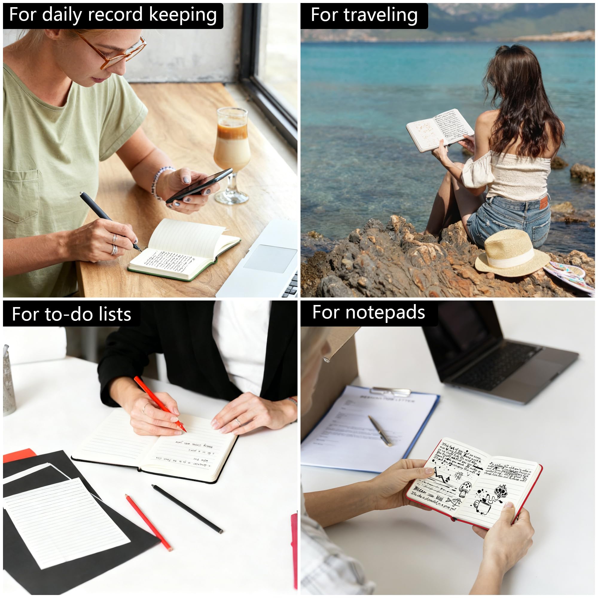 BOBO RABBIT Paquete de 3 cuadernos pequeños de bolsillo, mini diario rayado para tomar notas de viaje, tapa blanda A6, 200 páginas, papel grueso para hombres y mujeres, para tomar notas, diario